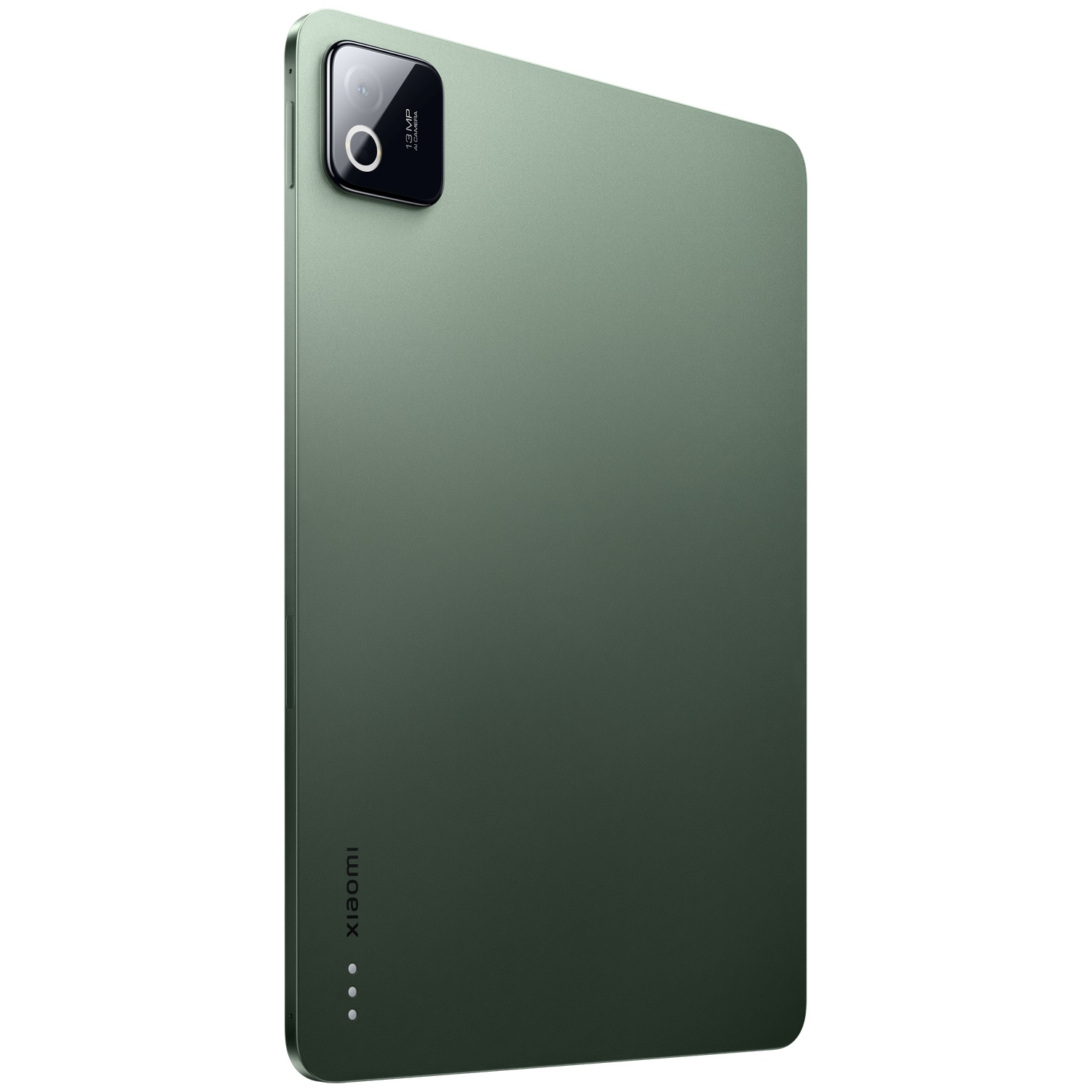 Tablette verte avec appareil photo 108 MP et logo Xiaomi sur fond blanc.