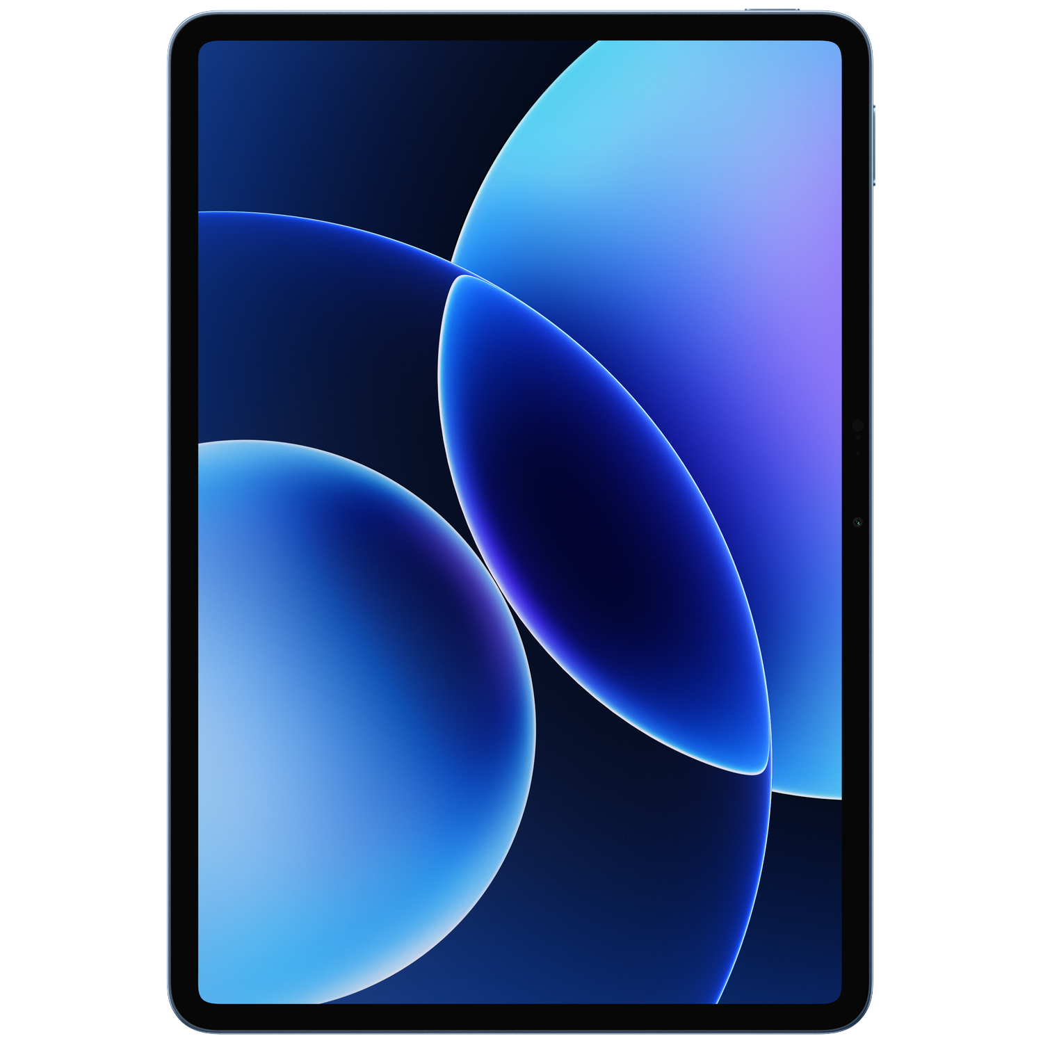 Een tablet met een abstracte blauw-paarse achtergrondafbeelding.