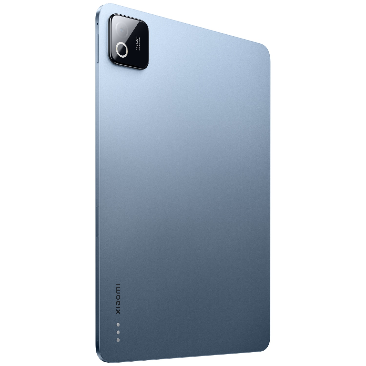 Achterkant van een blauwe tablet met camerasysteem en Xiaomi-logo.