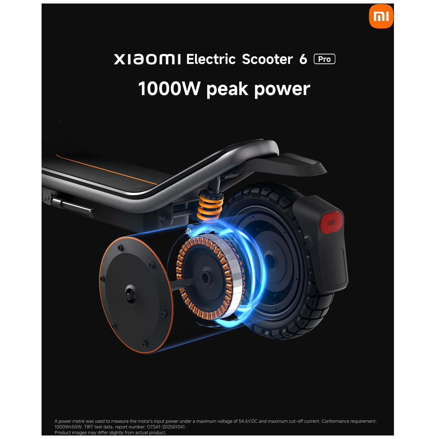 Xiaomi Electric Scooter 6 Pro with 1000W peak power, motor view.