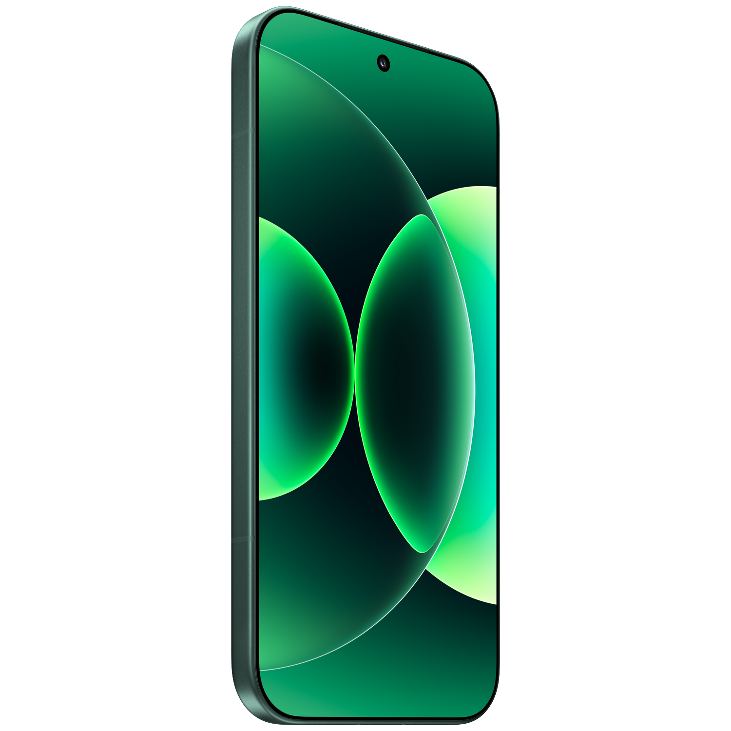 Un smartphone vert avec un fond abstrait d'ondes vert clair.