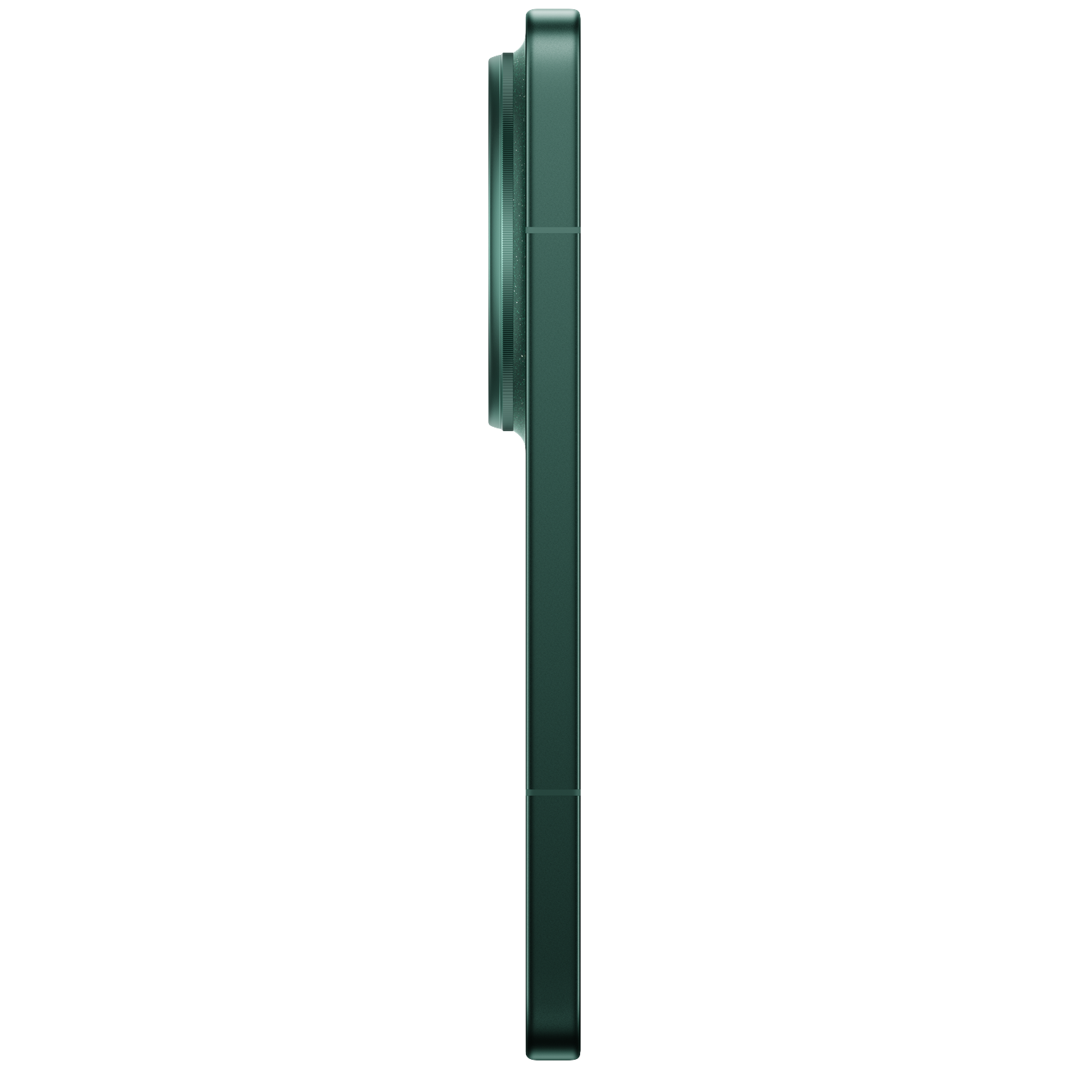Smartphone vert foncé de profil avec caméras au dos.
