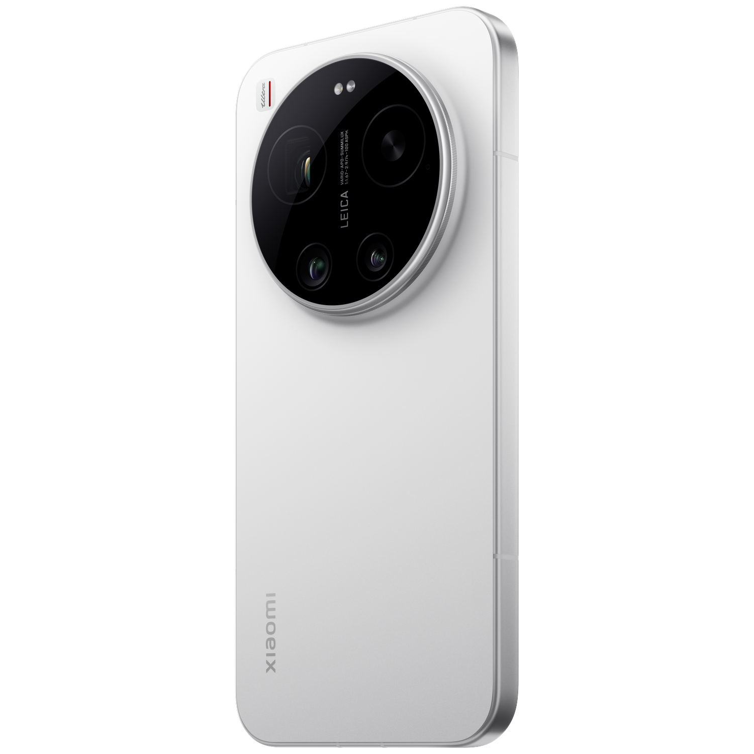 Un smartphone blanc avec un grand module caméra et des bords argentés.