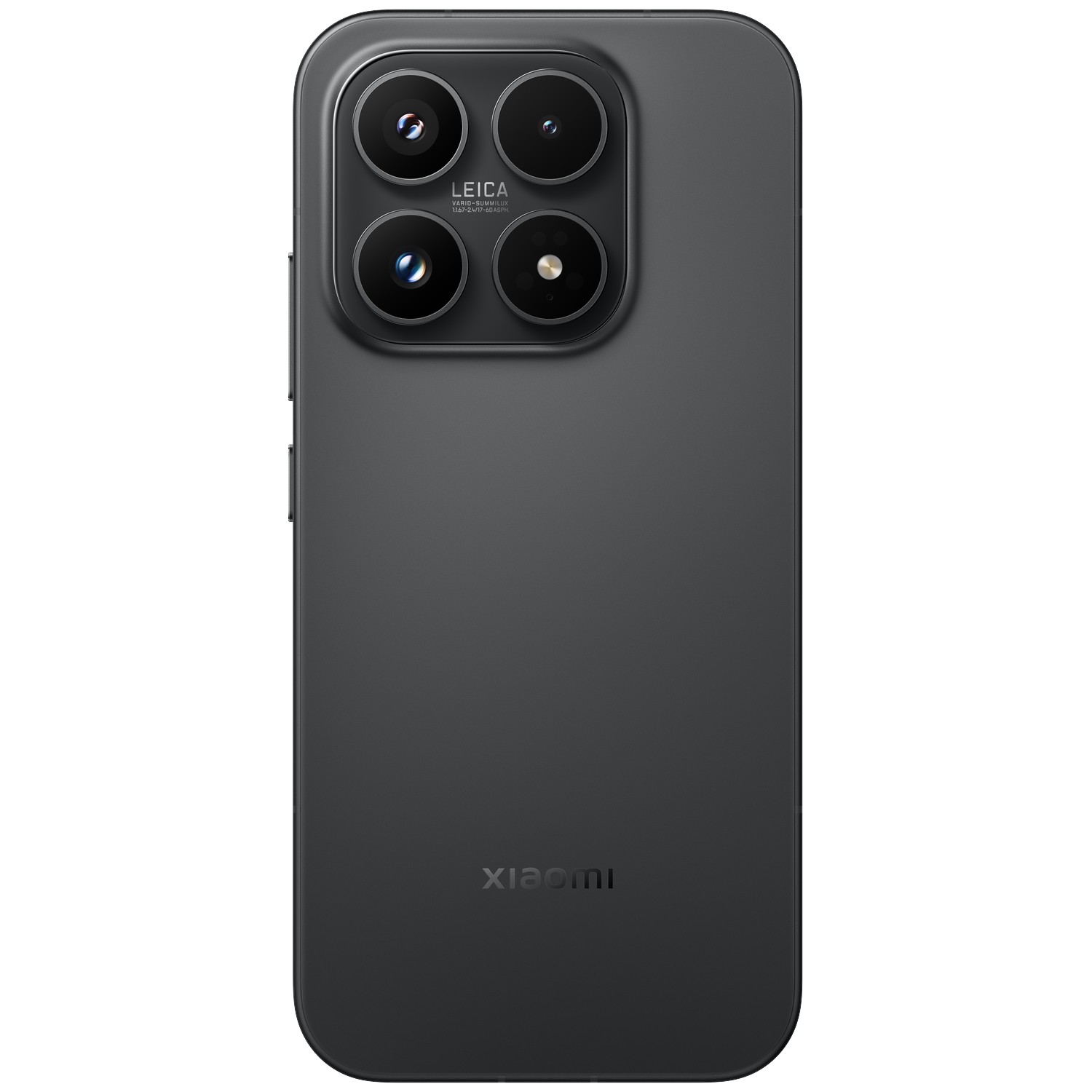 Back of a dark smartphone with four Leica cameras and Xiaomi logo.