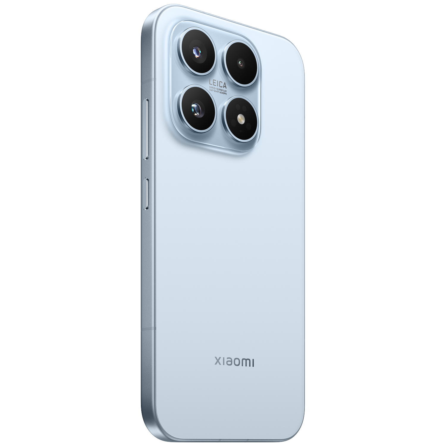 A light blue Xiaomi smartphone with four rear cameras and 'Xiaomi' logo.