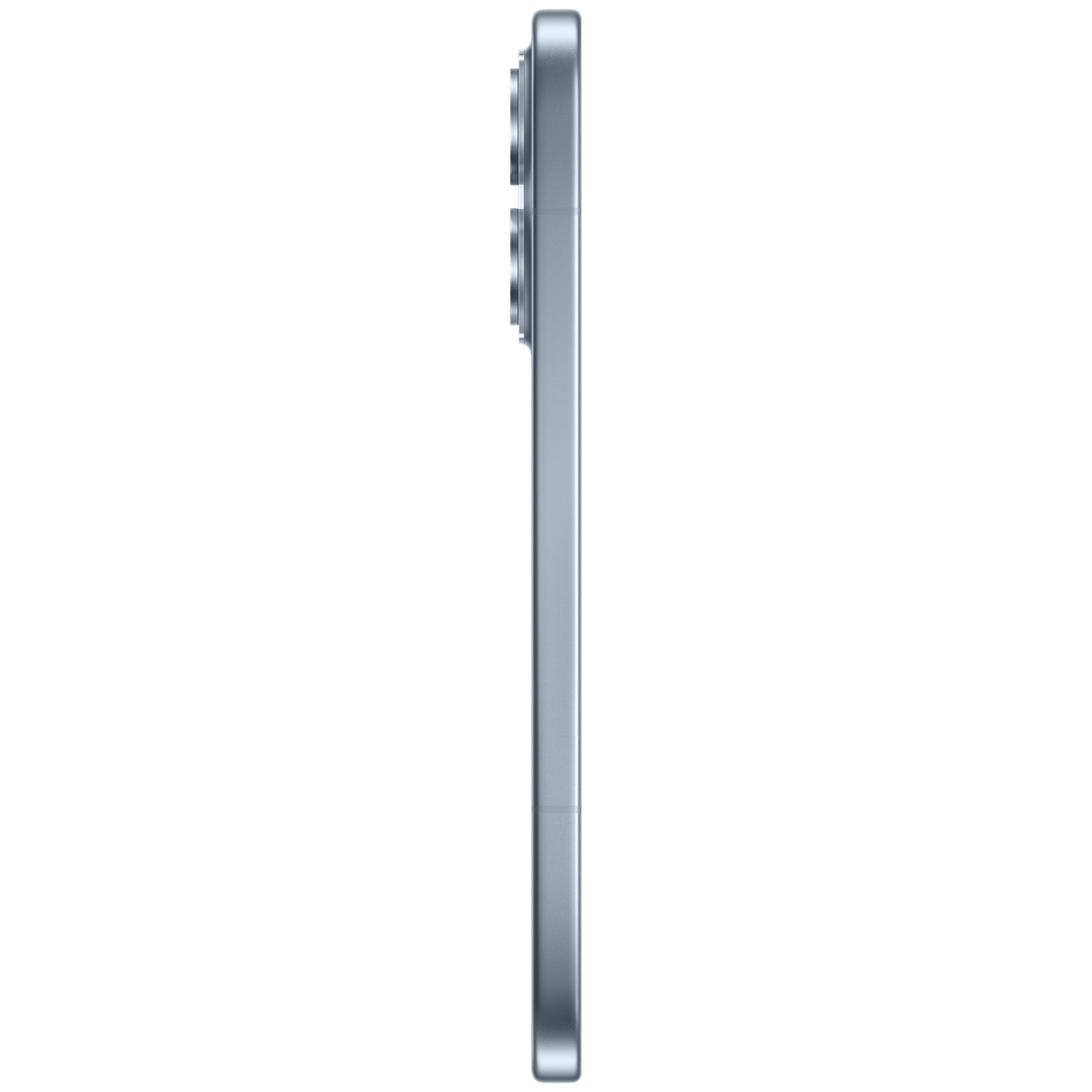 A light gray smartphone with three rear cameras, shown from the side.