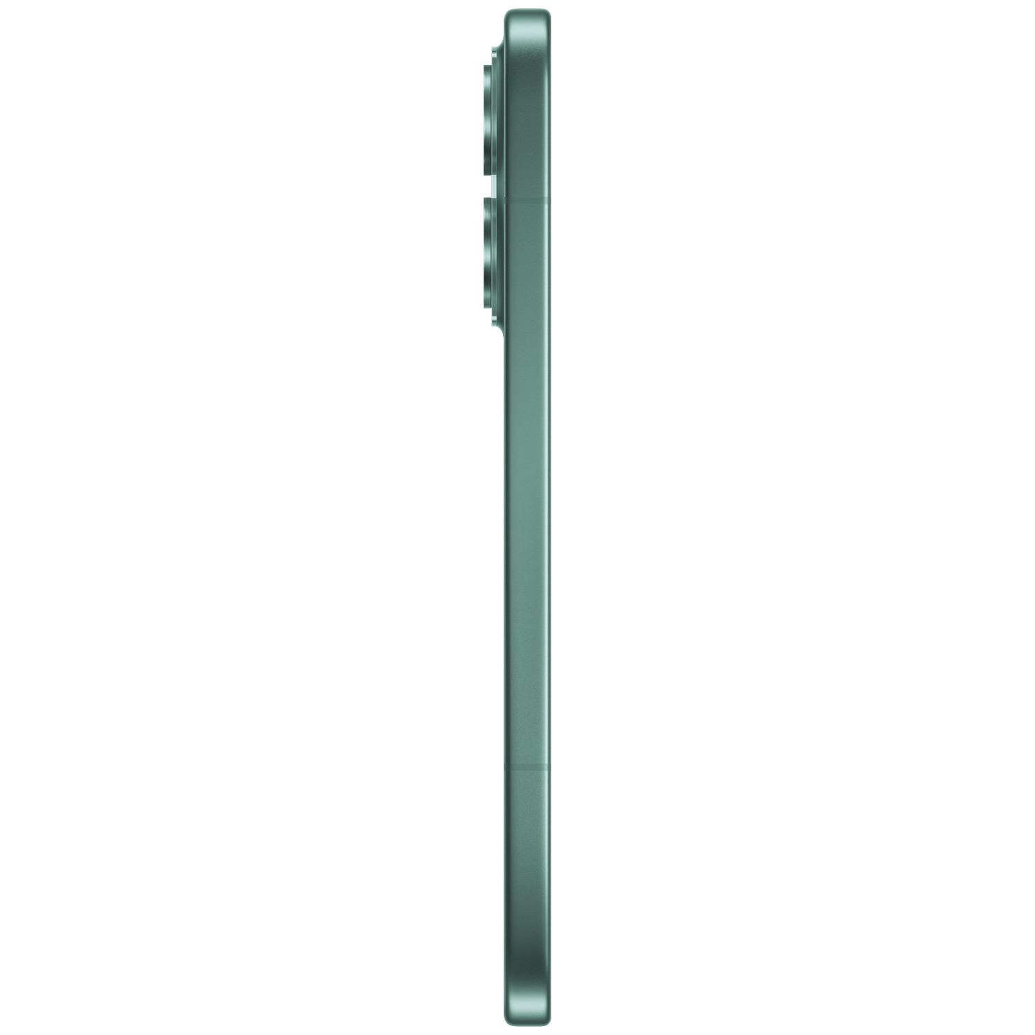 Green smartphone in profile with three cameras on the back.