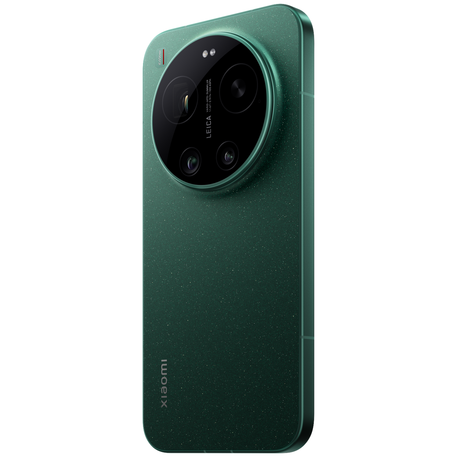 Green smartphone with large camera lens, Leica branding, and Xiaomi logo.