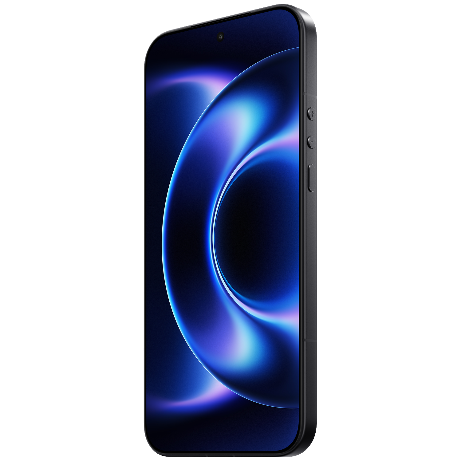 Dark smartphone displaying a blue, swirling screen background.