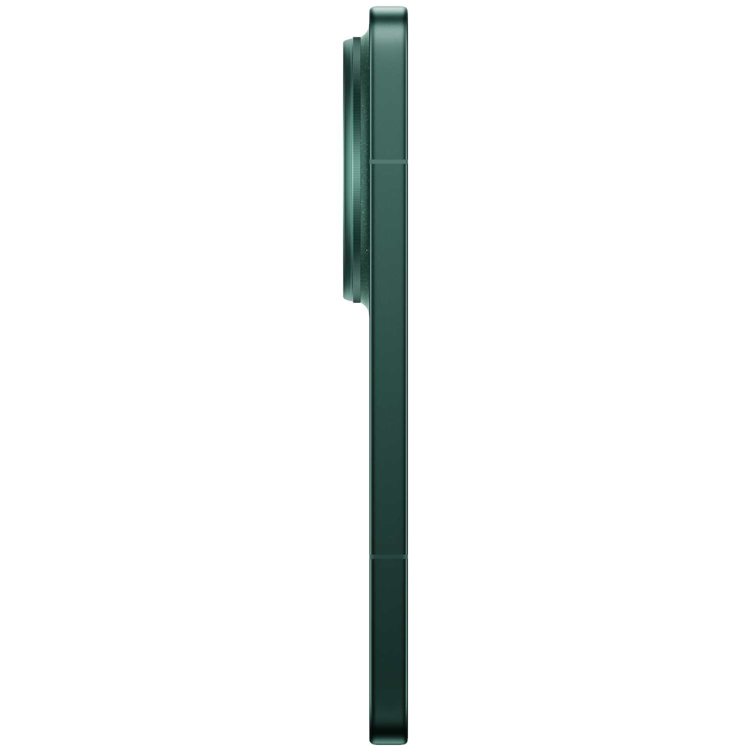Dark green smartphone in profile, with camera lens focused on the left side.