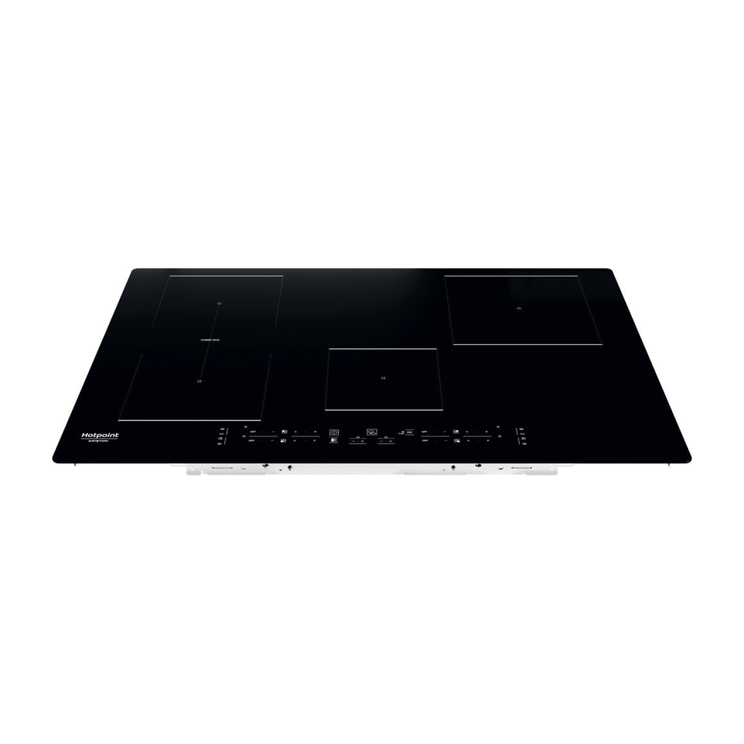 Piano cottura a induzione nero con quattro zone e pannello touch.