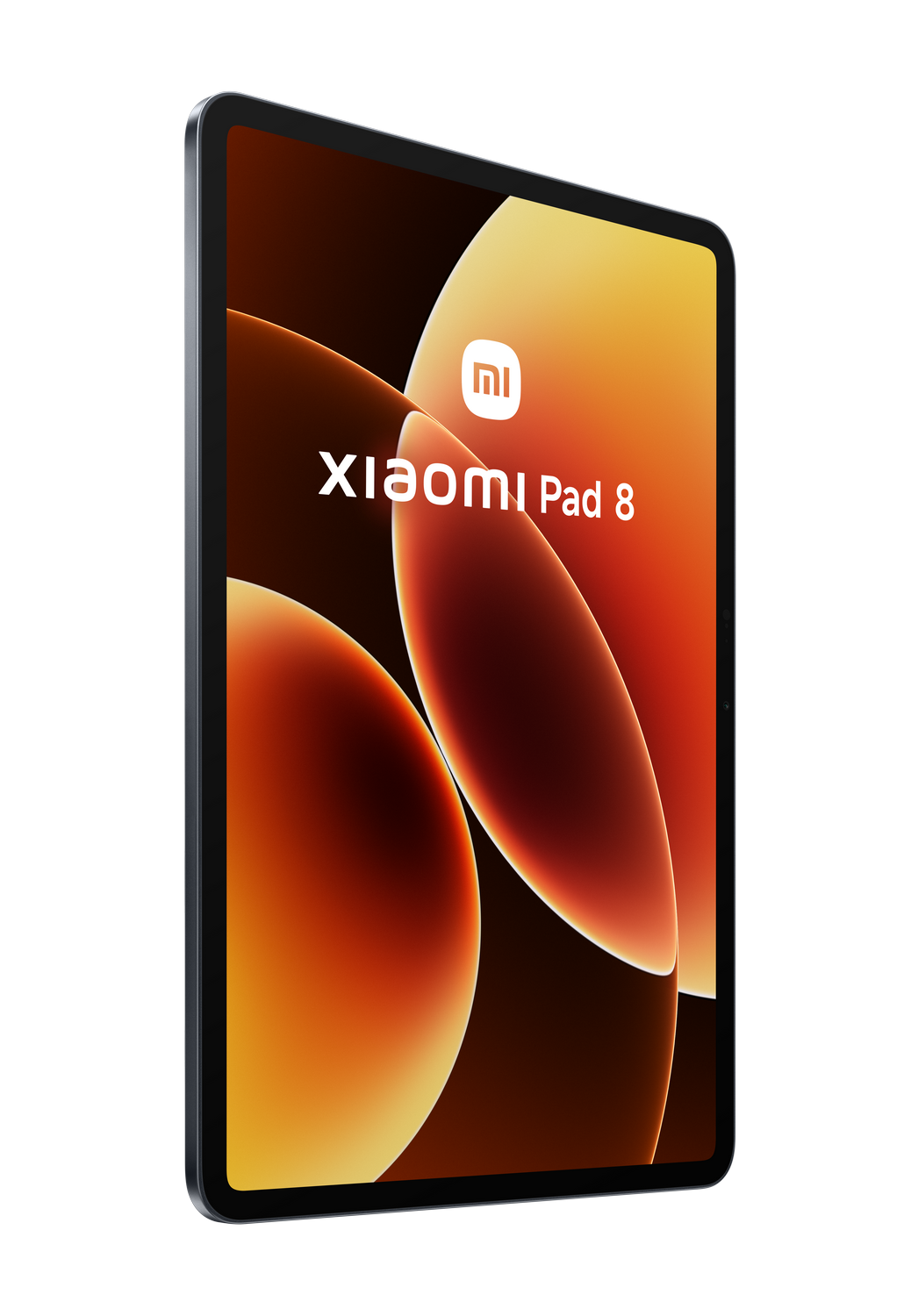 Una tablet Xiaomi Pad 8 con fondo naranja y amarillo.