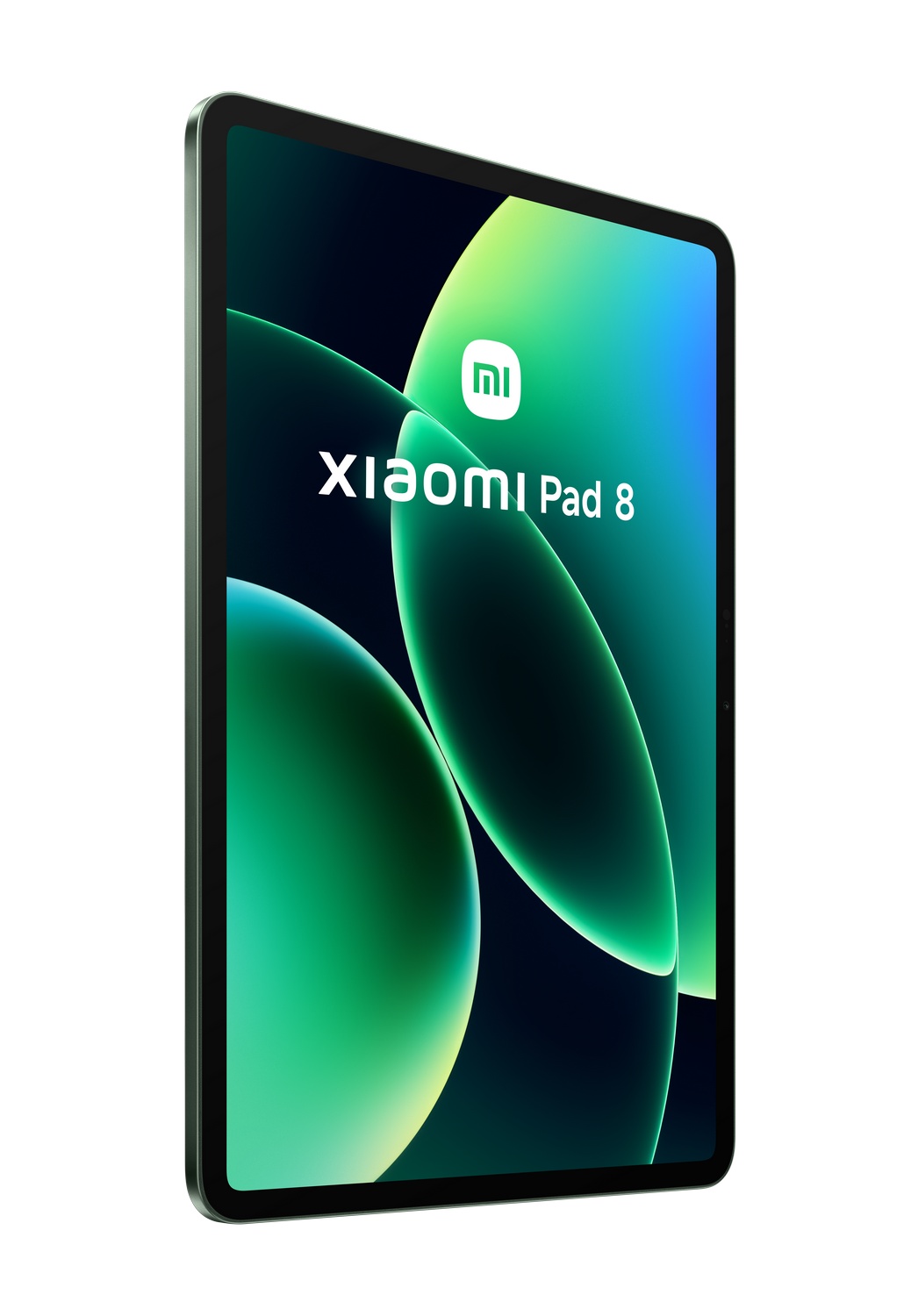 Se muestra una tableta Xiaomi Pad 8 con fondo abstracto verde.