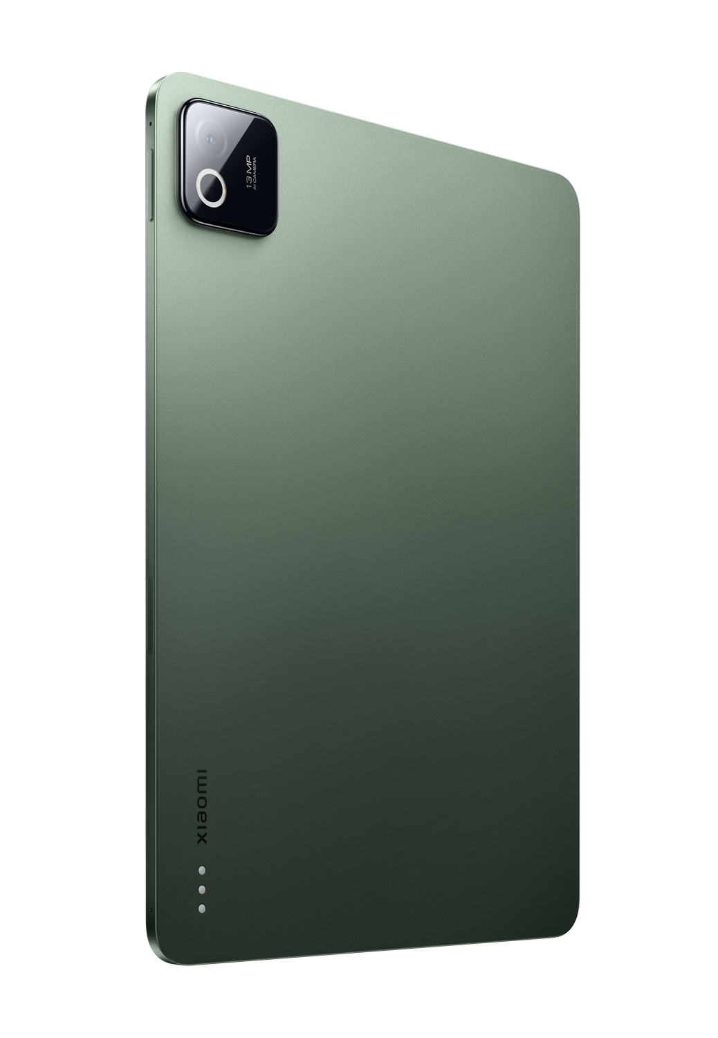 Parte trasera de una tablet verde con cámara de 13MP y logo de Xiaomi.