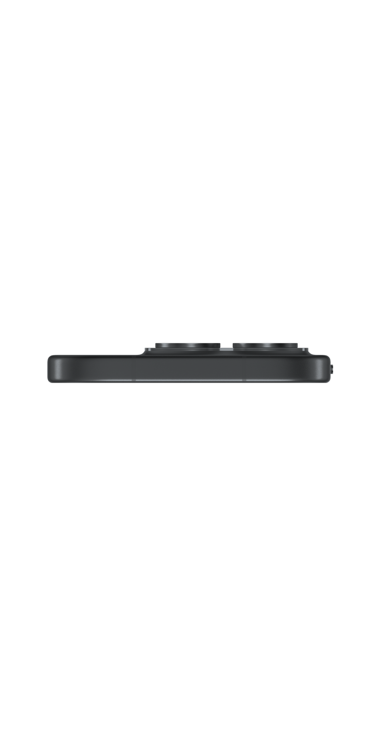 Vista lateral de un smartphone oscuro que muestra tres lentes de cámara.