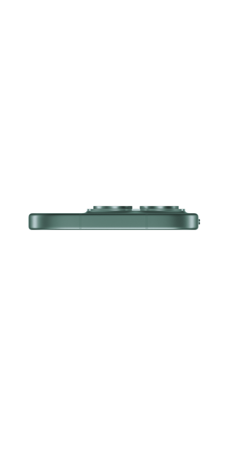 Un teléfono verde con tres cámaras dispuestas en círculo.