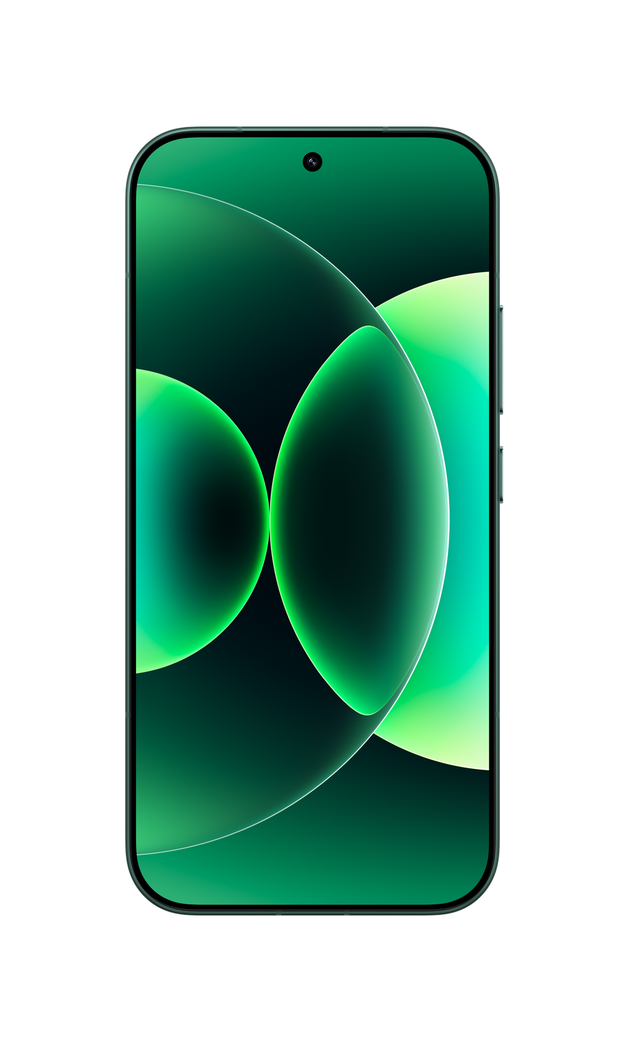 Un smartphone verde con un fondo abstracto y brillante.