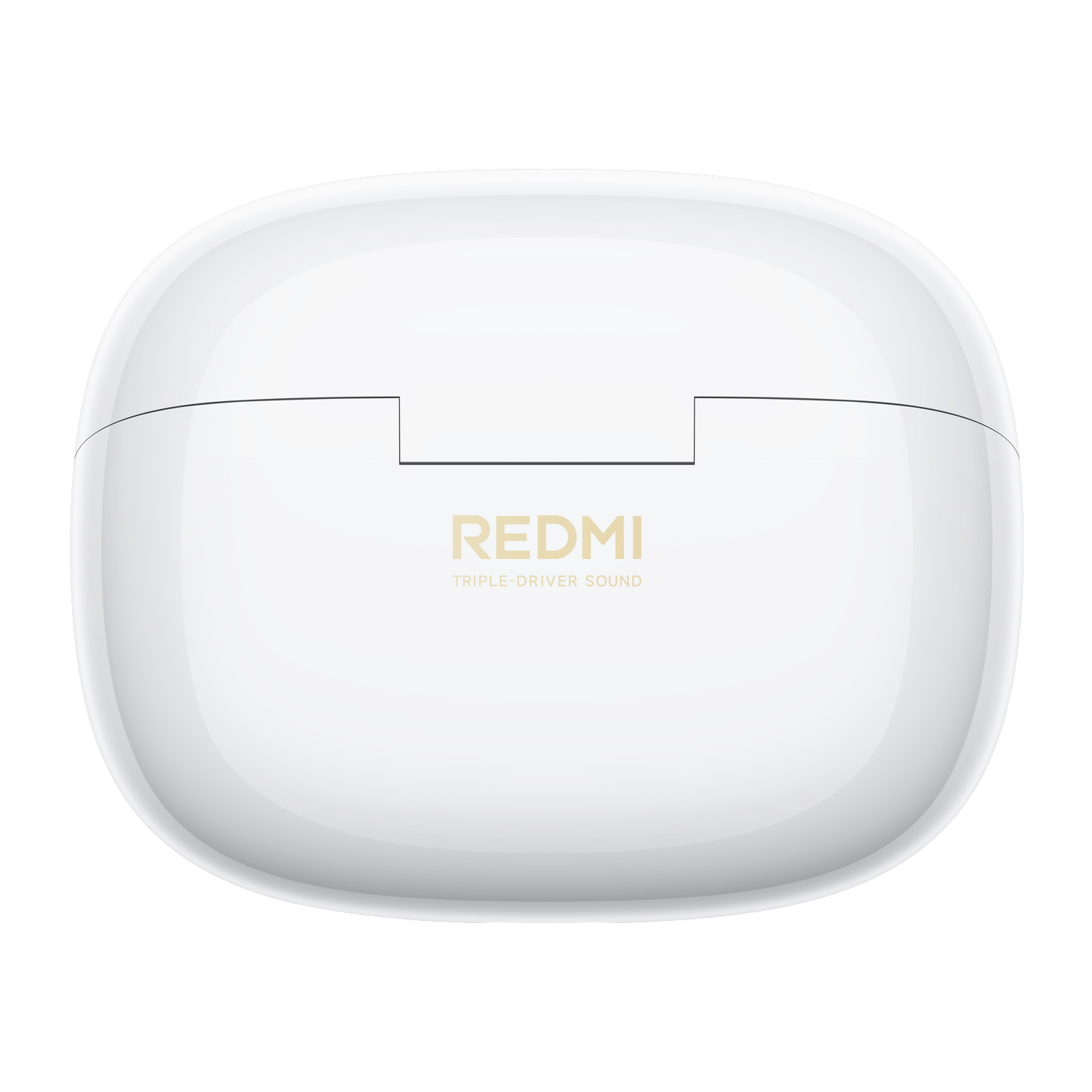 Funda de carga blanca para auriculares con texto dorado "REDMI TRIPLE-DRIVER SOUND".