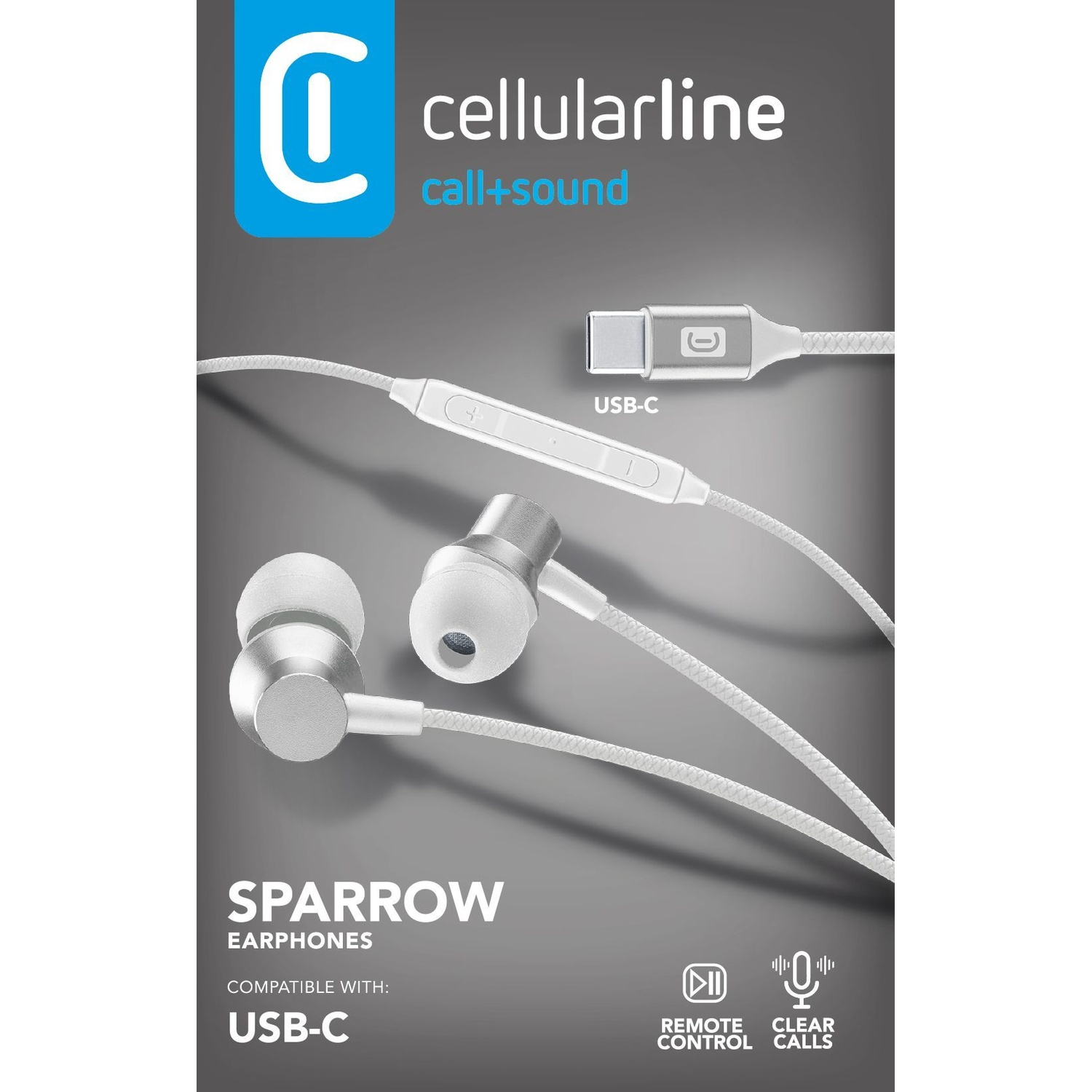Auricolari Cellularline Sparrow USB-C con telecomando e chiamate chiare.