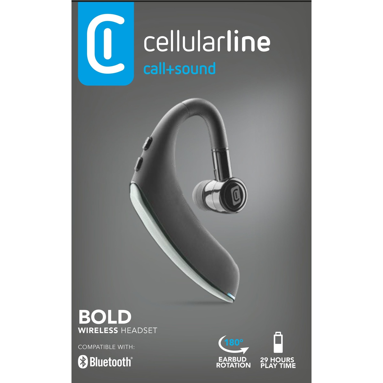 Auricolare wireless BOLD nero Cellularline con auricolare rotante 180° e 29 ore di autonomia.