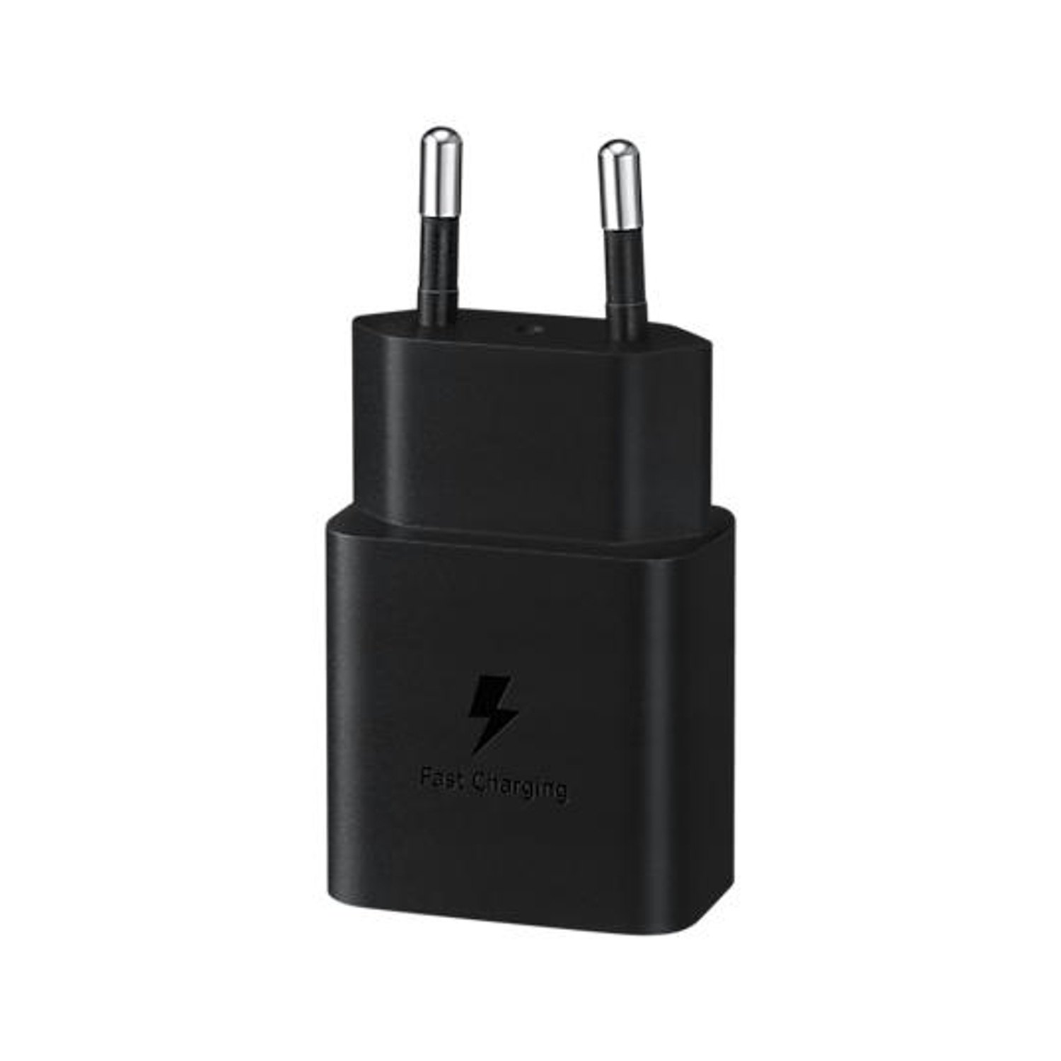 Spina di ricarica nera con due pin argentati. "Fast Charging" è scritto.