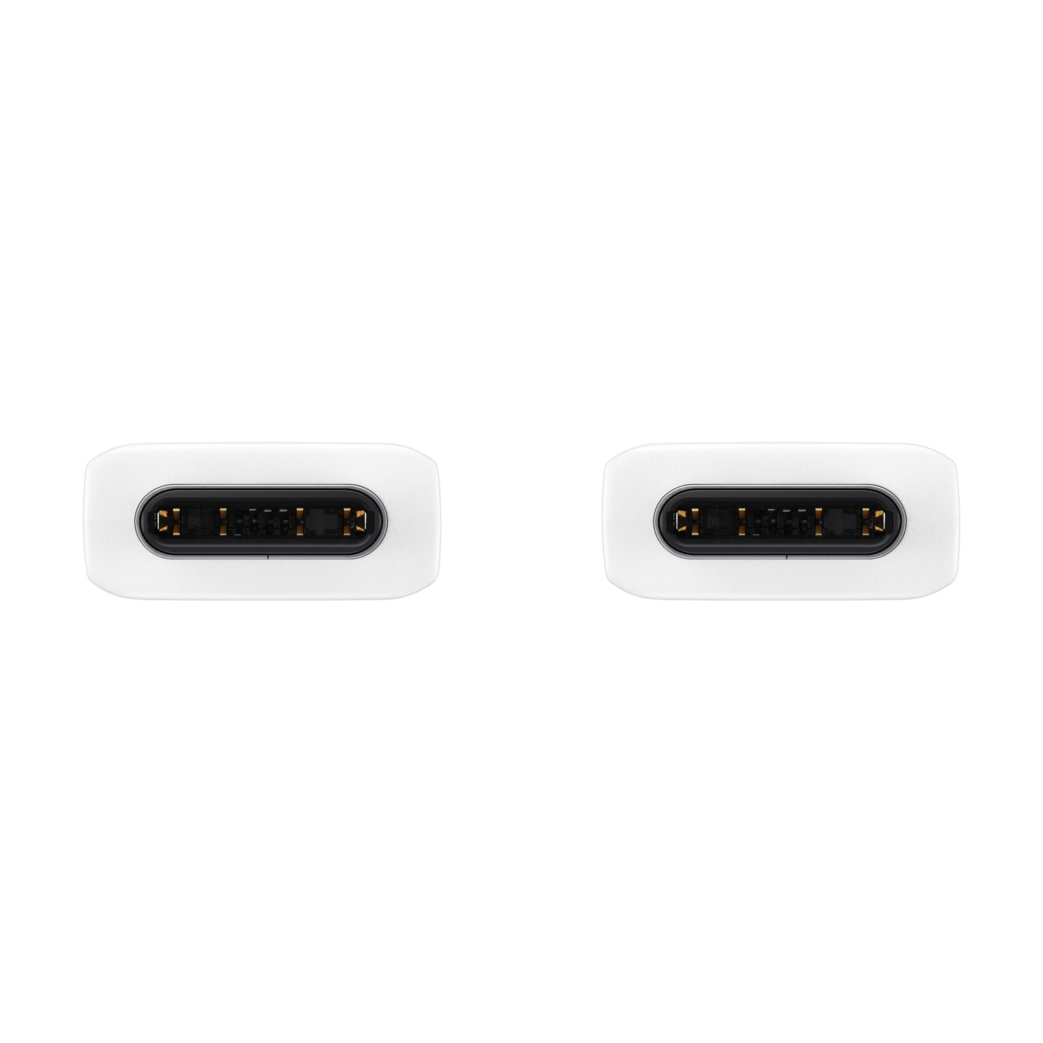 Due connettori USB-C bianchi con contatti dorati uno accanto all'altro.