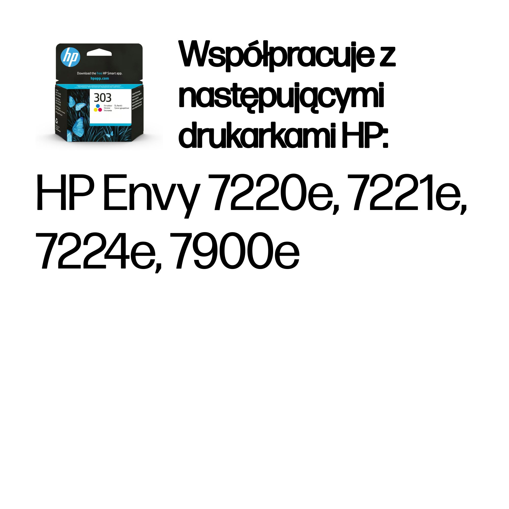 Tuszu HP 303 Trójkolorowy z motylami, kompatybilny z drukarkami HP Envy.
