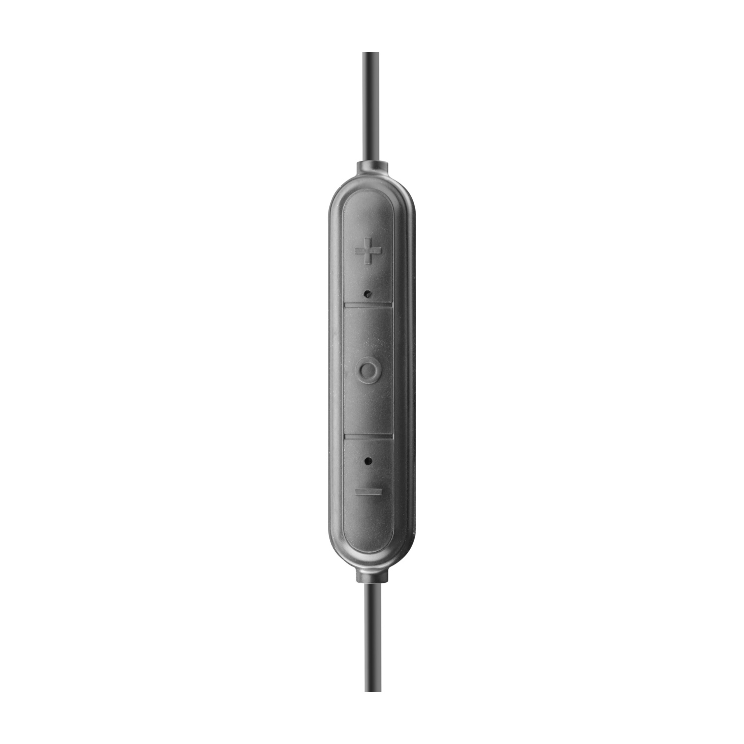 Controllo auricolare in linea grigio con pulsanti più, meno e centrale.