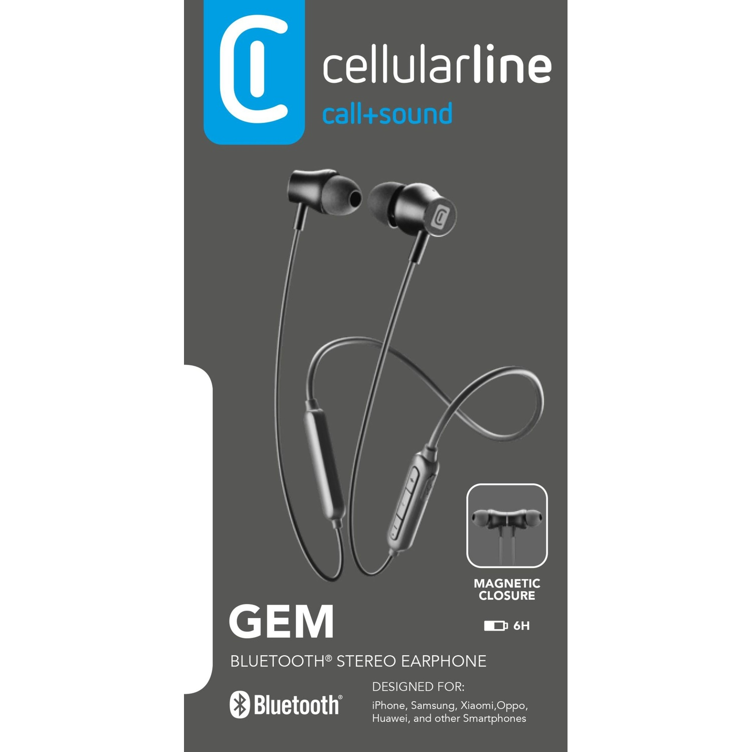 Auricolari Bluetooth neri Cellularline Gem con chiusura magnetica e 6 ore di batteria.
