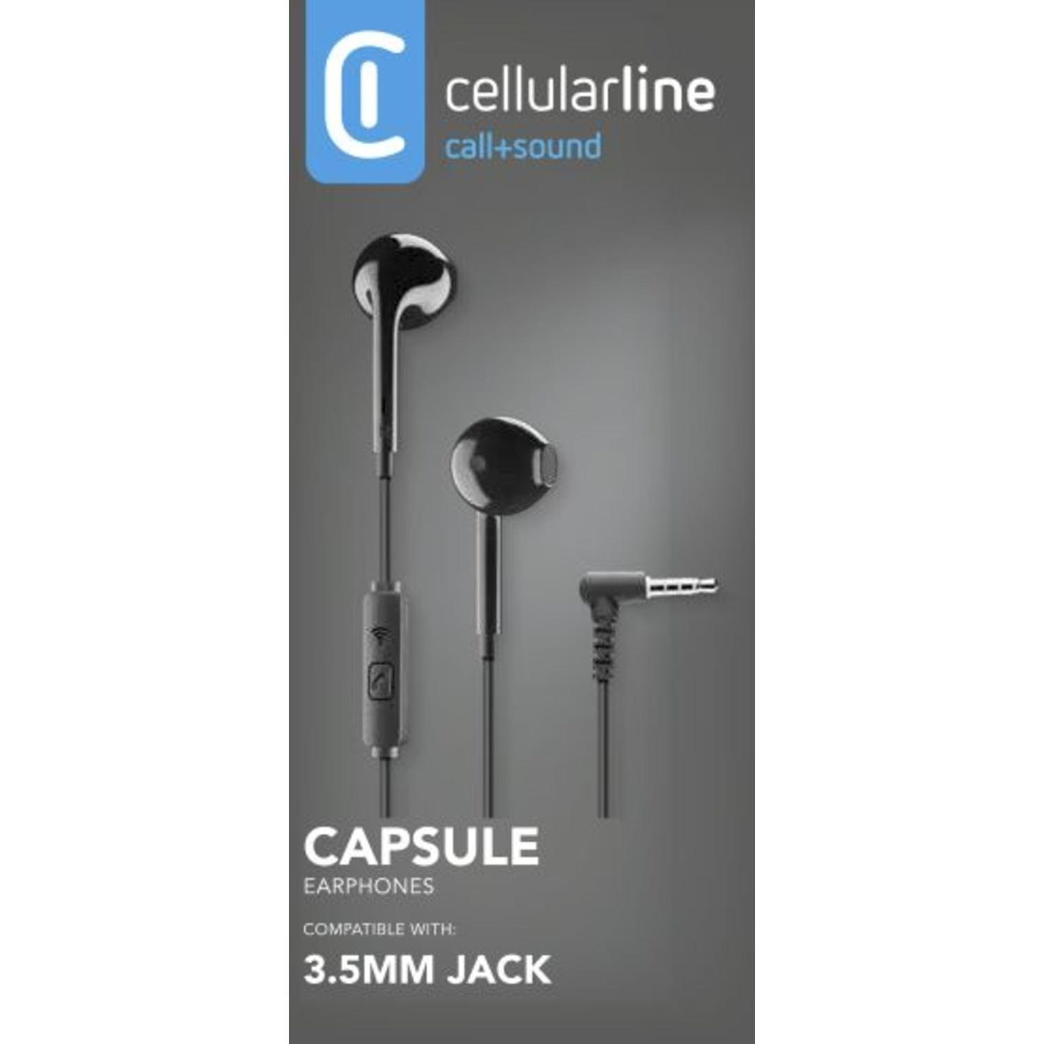 Auricolari neri con jack da 3,5 mm e logo Cellularline.