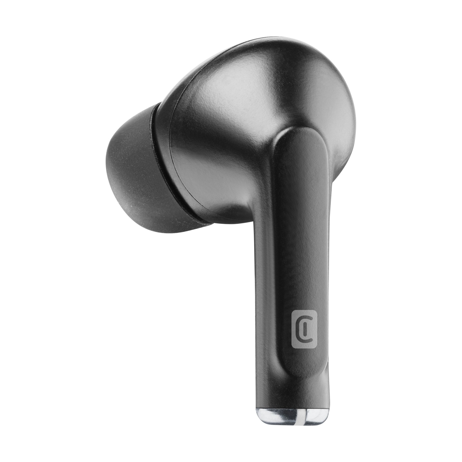 Auricolare wireless nero con punta argentata e logo C.