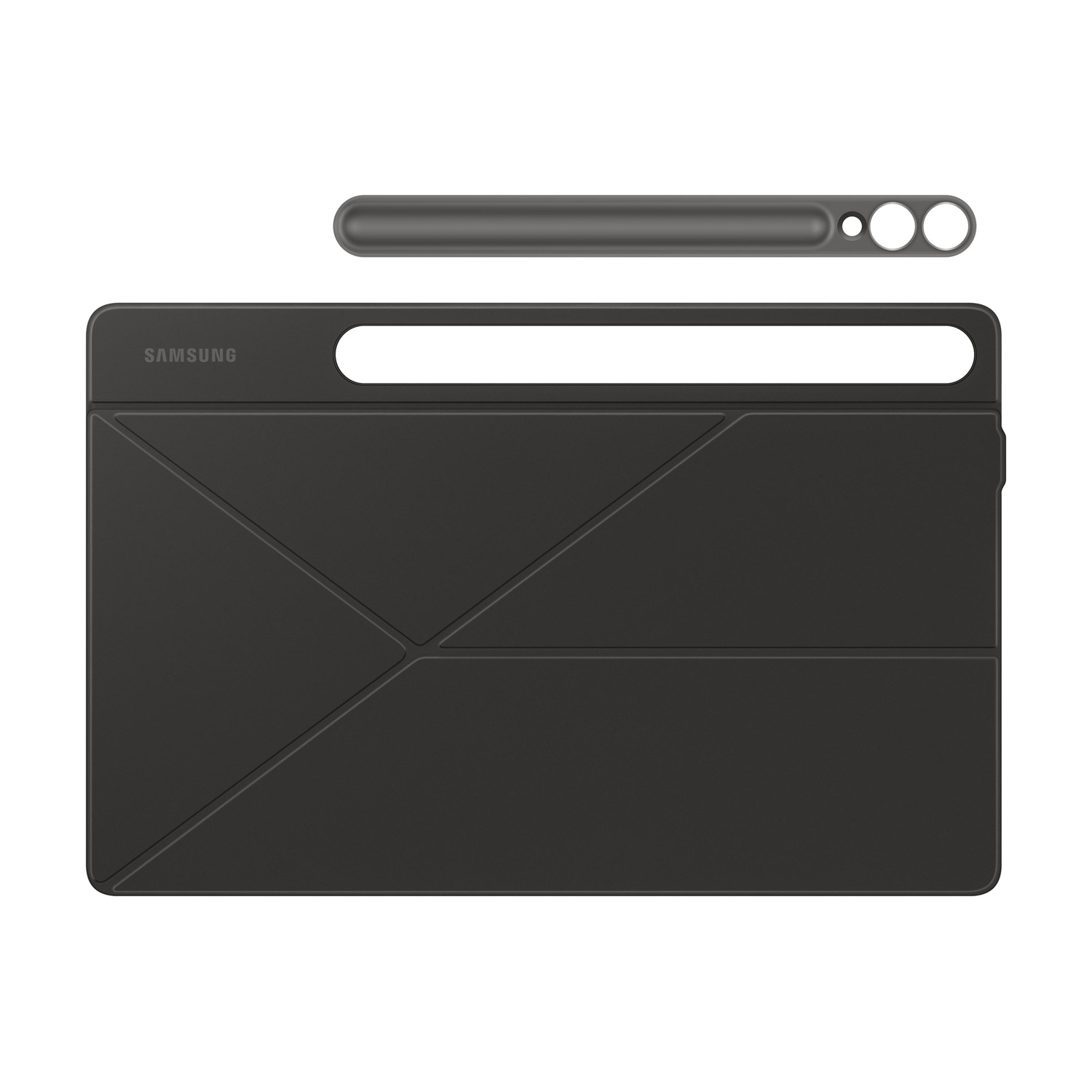 Custodia grigio scuro per tablet Samsung con porta pennino.
