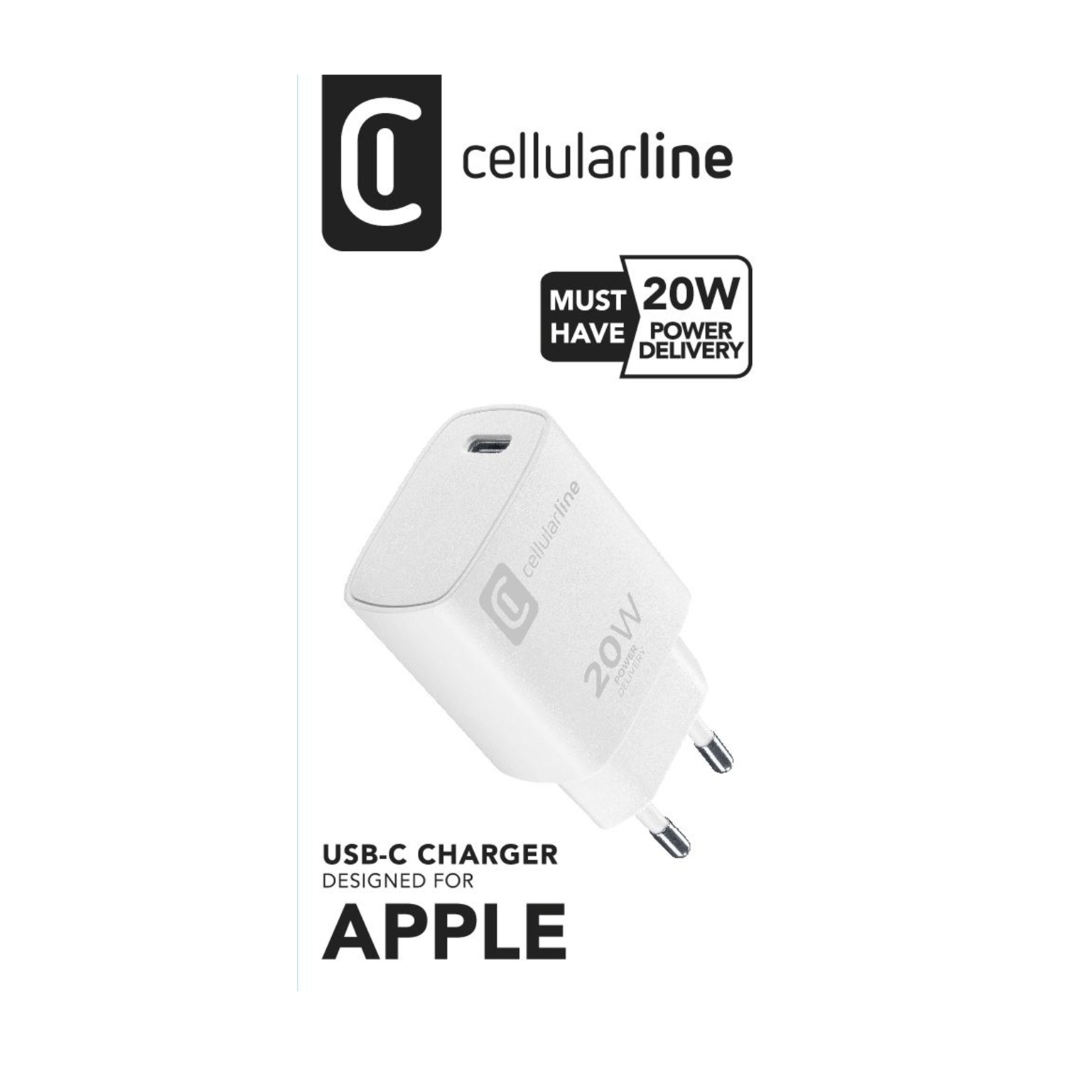 Cellularline Caricabatterie Da Rete USB-C 20W + Cavo USB-C To Lightning 100cm – Kit Di Ricarica Veloce Per IPhone 8 E Successivi, IPad E MacBook