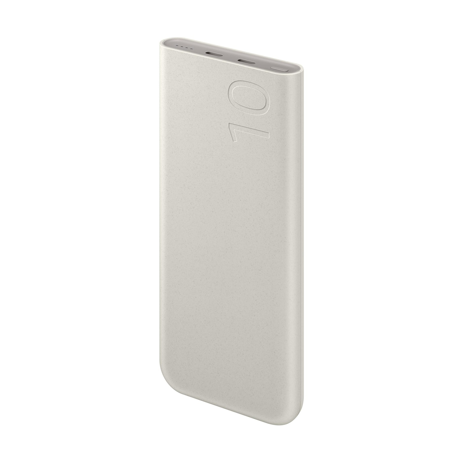 Un power bank di colore chiaro con il numero 10.