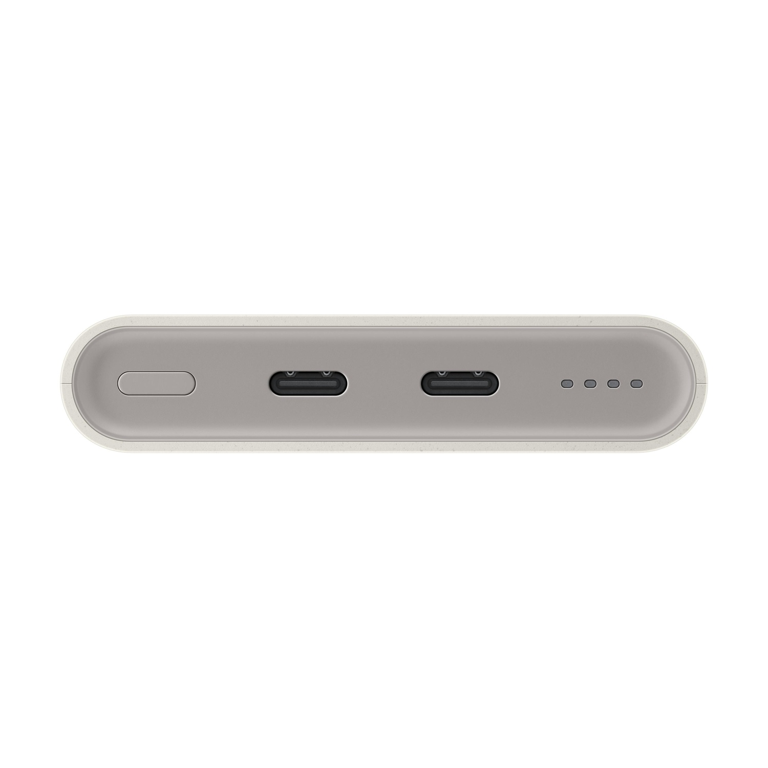 Custodia bianca con due porte USB-C e quattro spie di carica.