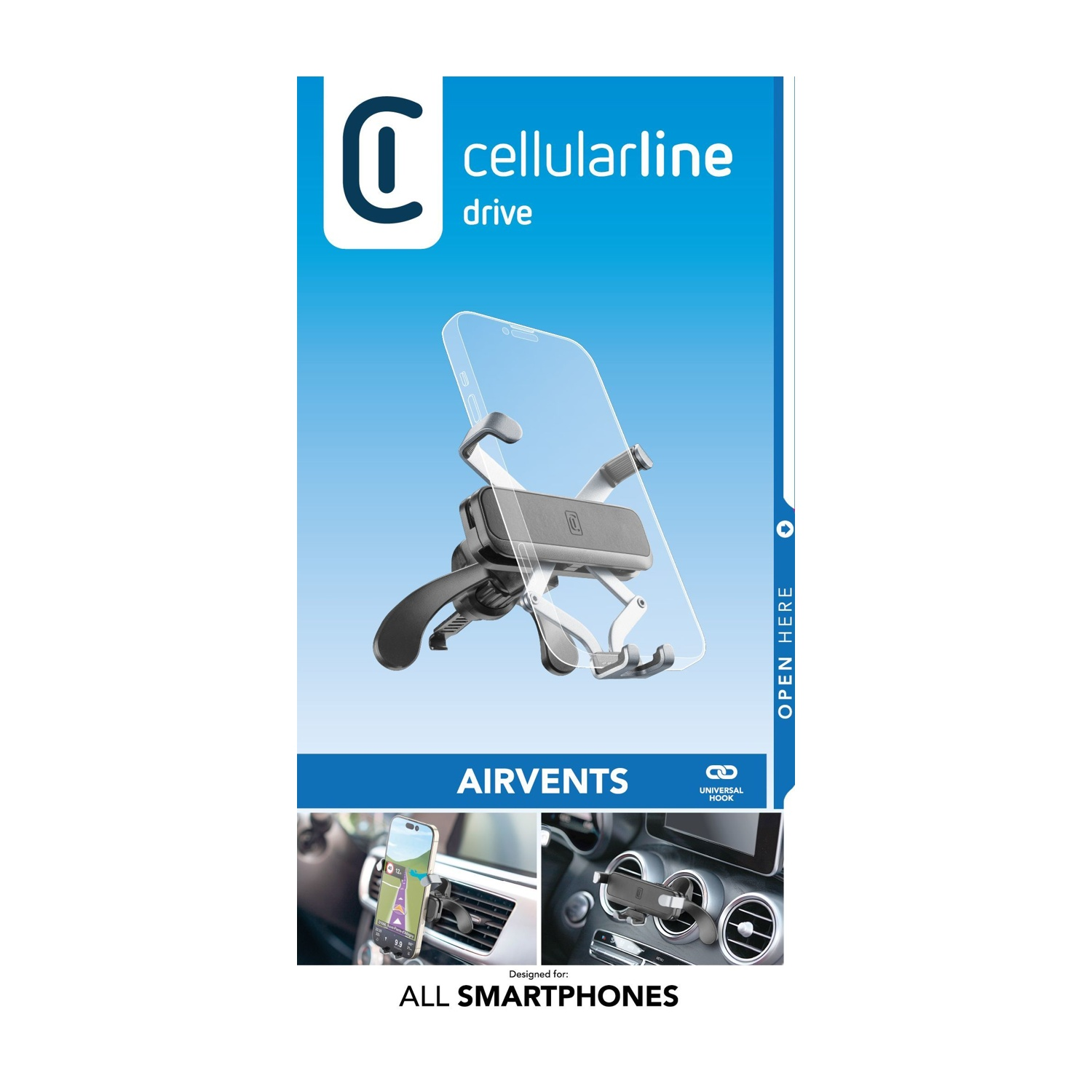 Supporto telefono Cellularline per bocchetta d'aria, per tutti gli smartphone.