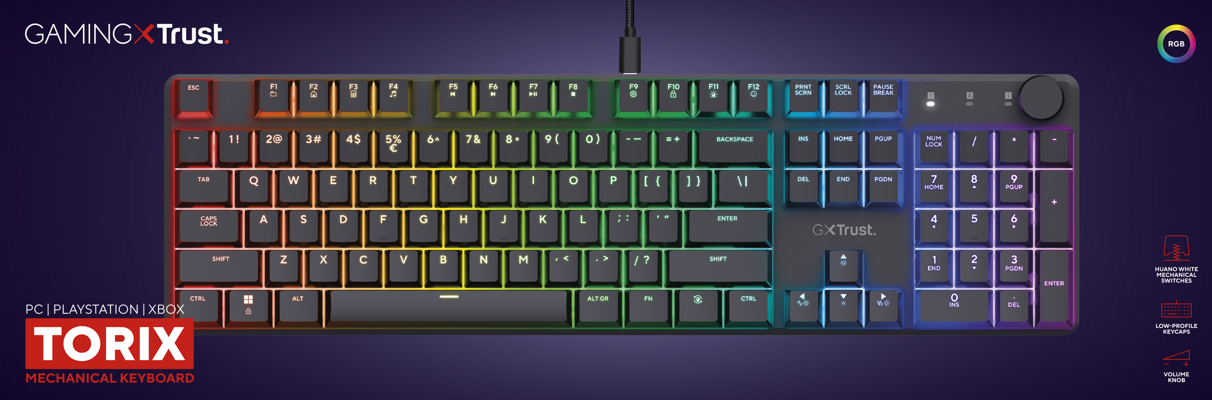 Czarna klawiatura mechaniczna z podświetleniem RGB i logo "TORIX".