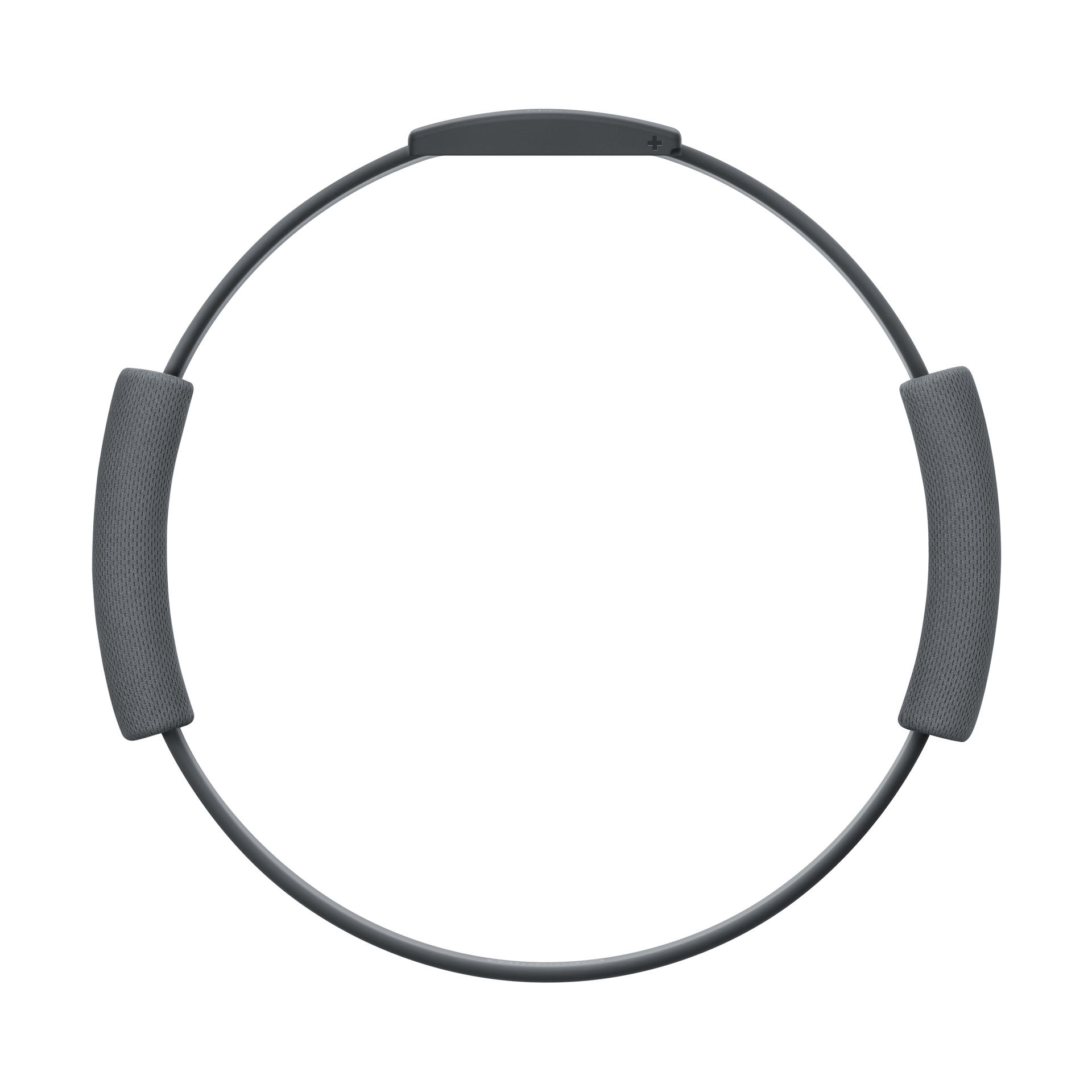 Szary pierścień do ćwiczeń z dwoma wyściełanymi uchwytami na białym tle.