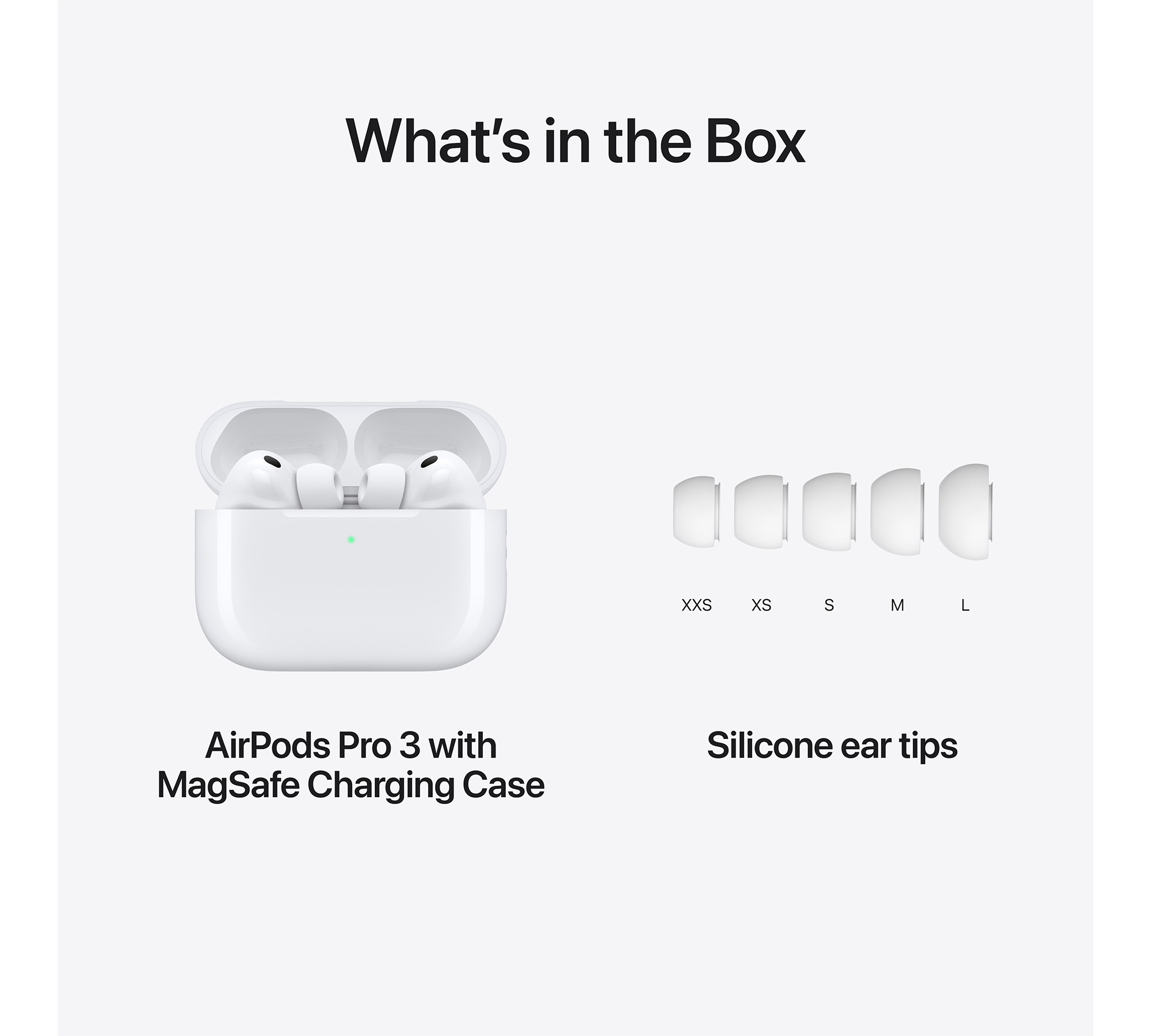 AirPods Pro 3 MagSafe töltőtokkal és szilikon fülillesztékekkel.