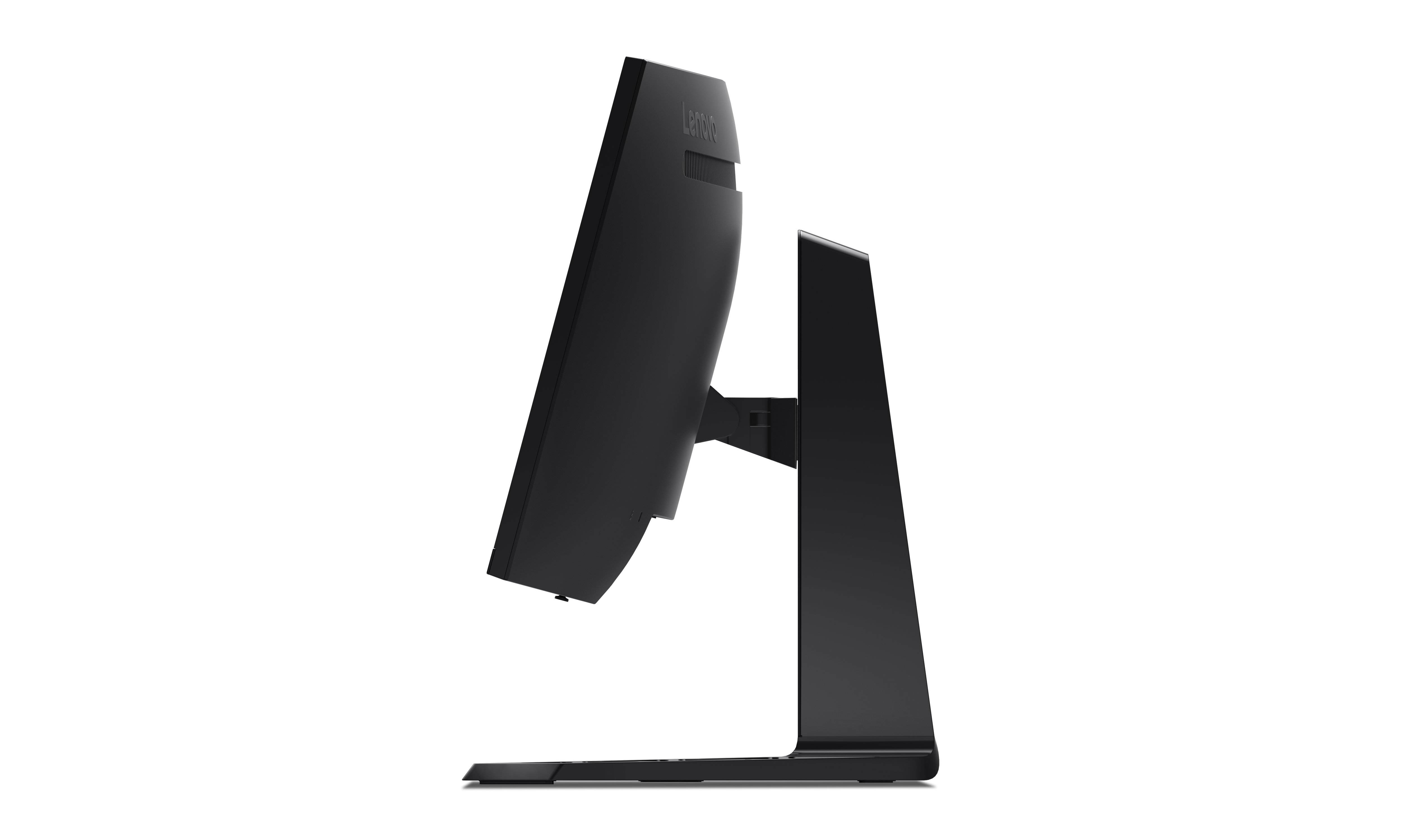 Czarny monitor z boku z logo Lenovo.