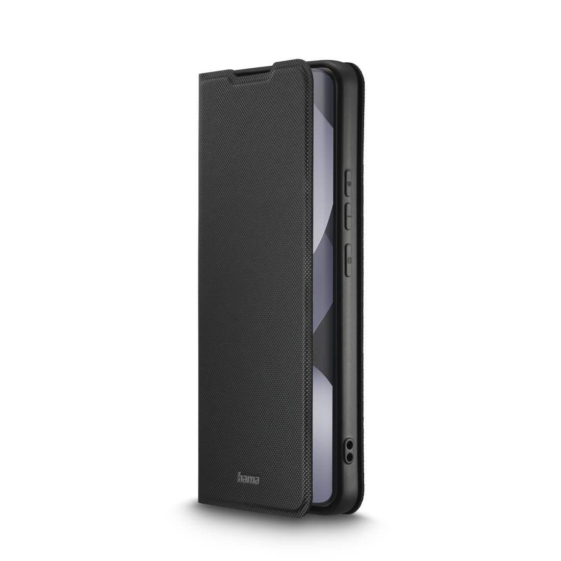 Schwarze Handyhülle im geschlossenen Zustand mit Handy.