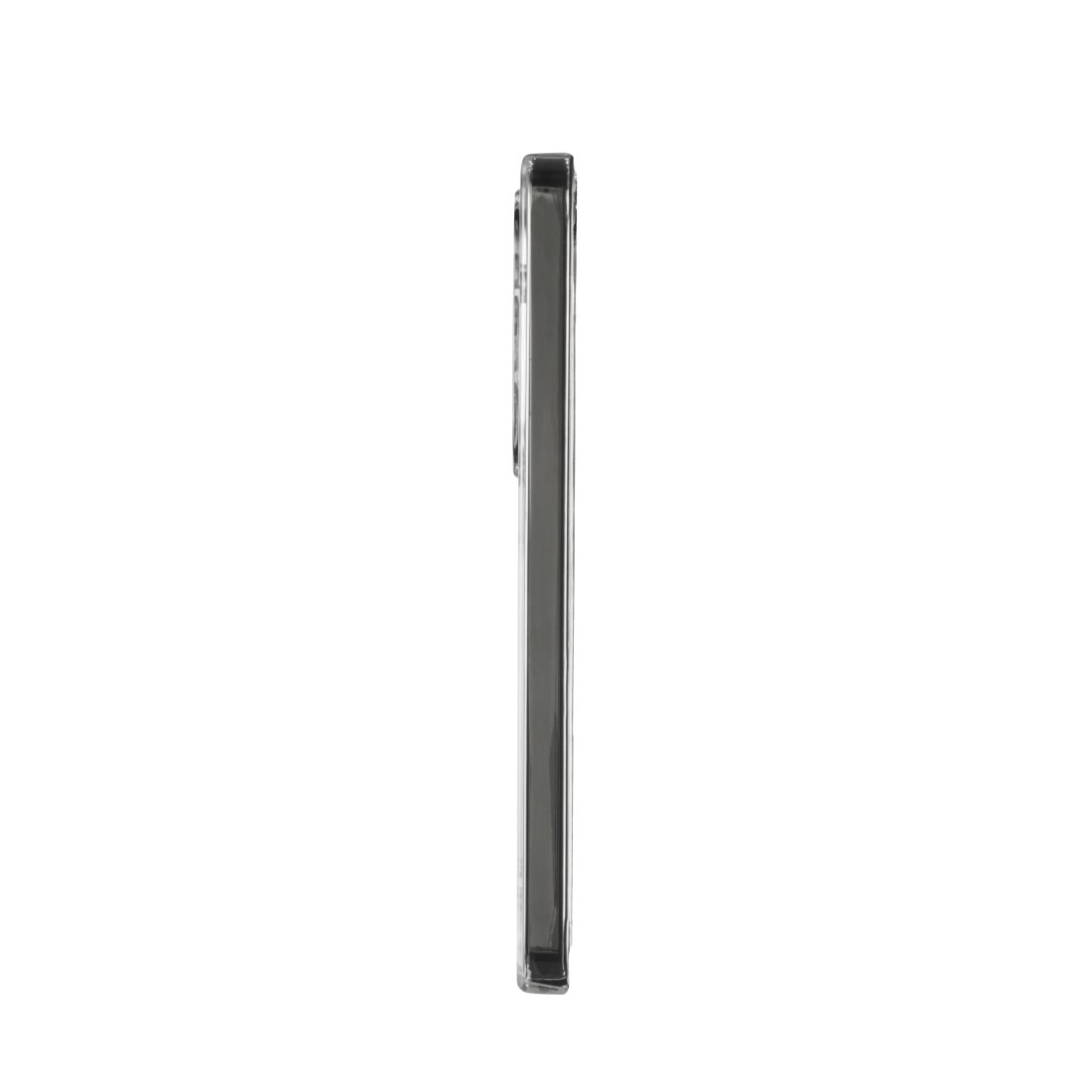 Graues Smartphone im Profil auf weißem Hintergrund.