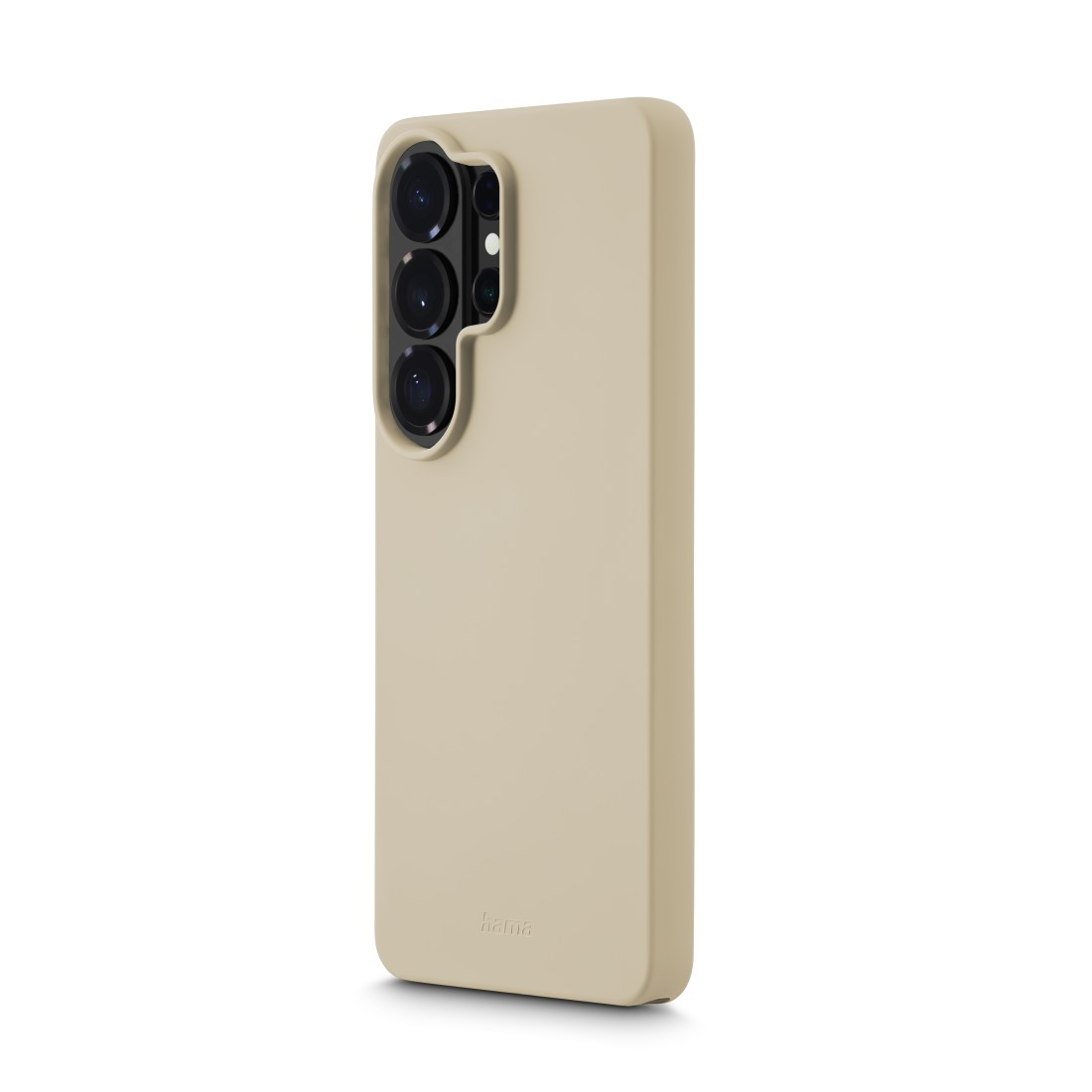 Beige Handyhülle mit drei Kameralinsen und dem Hama-Logo.