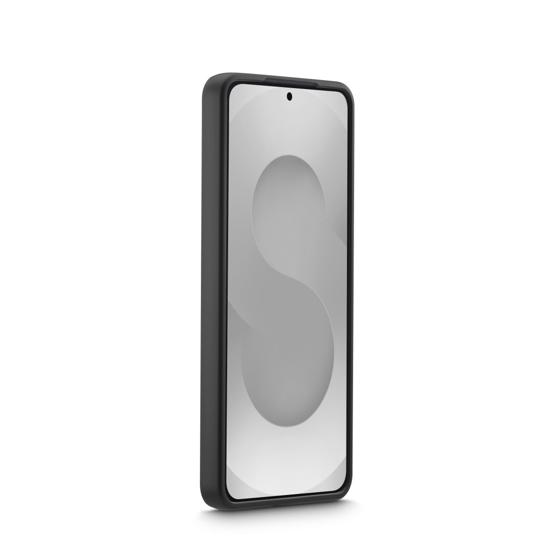 Ein schwarzes Smartphone mit einem stilisierten S auf dem Bildschirm.