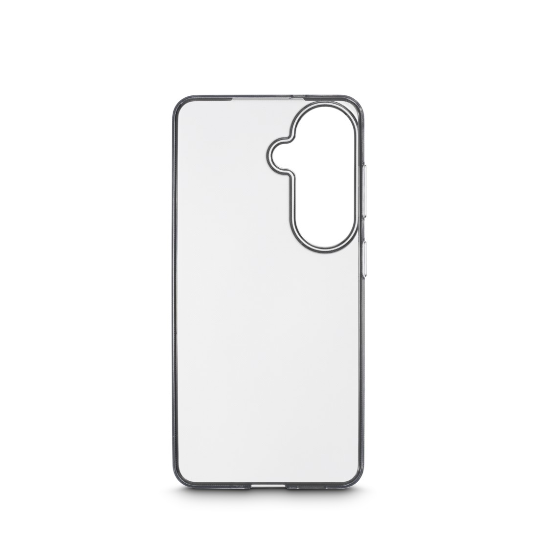 Transparente Handyhülle mit Ausschnitt für Kameralinse und Tasten.