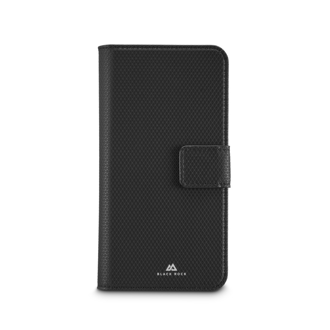 Schwarzes Flipcase mit Rautenmuster und Magnetverschluss.