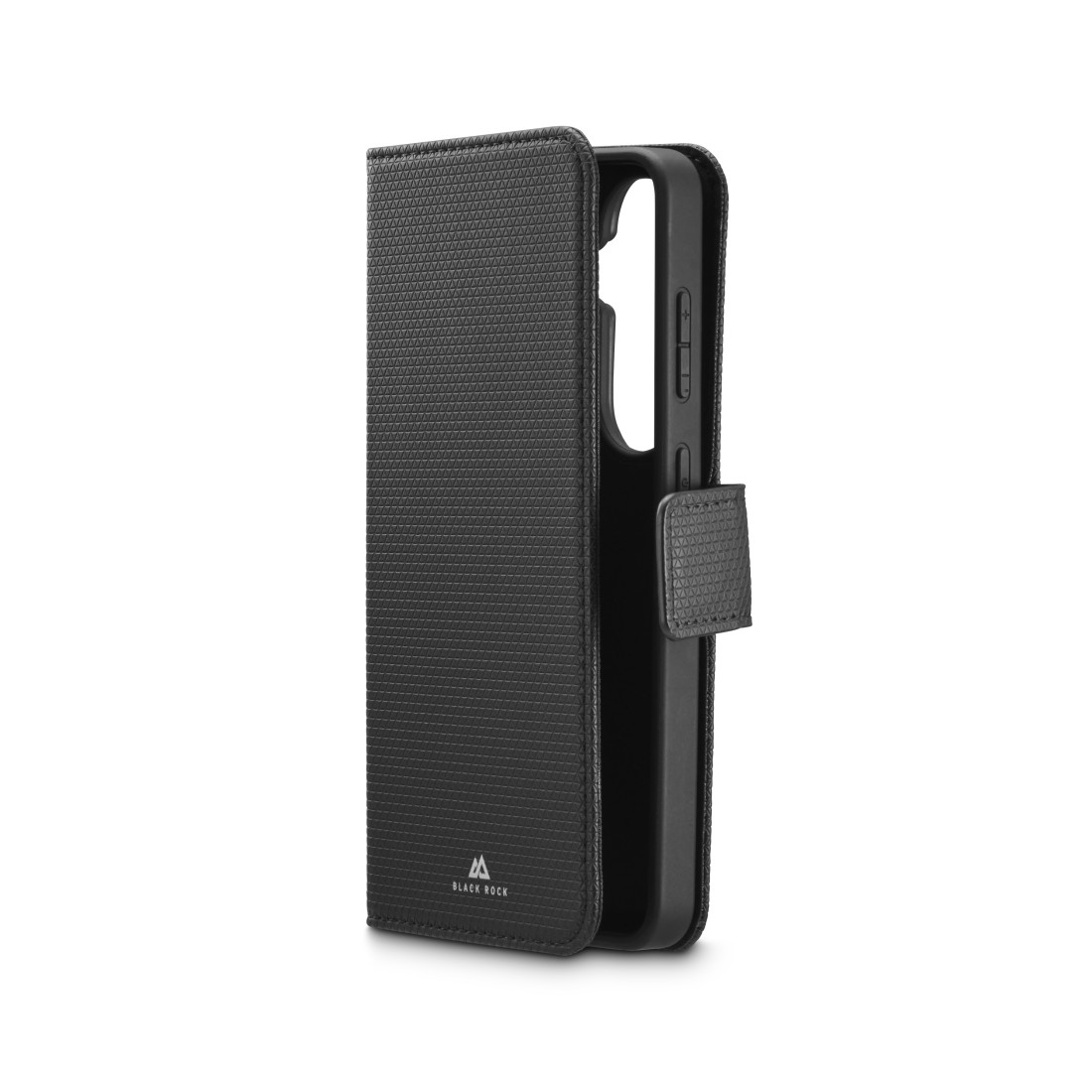 Schwarzes Flip-Case mit texturierter Oberfläche und Magnetverschluss.