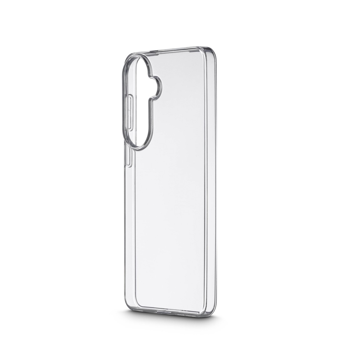 Transparente Handyhülle mit Aussparungen für Kamera und Knöpfe.