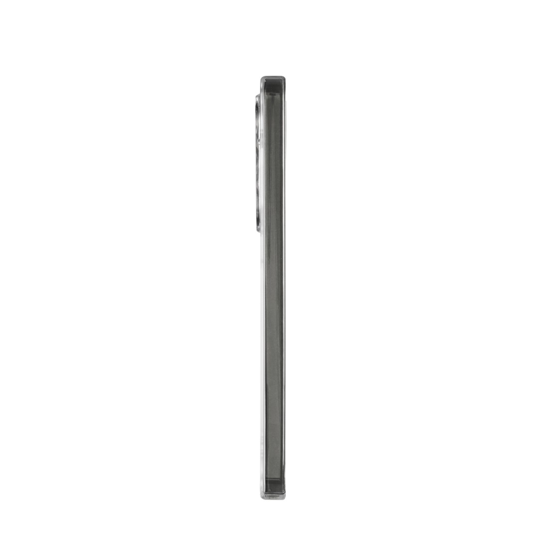 Ein graues Smartphone mit Kameras auf der Rückseite, von der Seite gesehen.