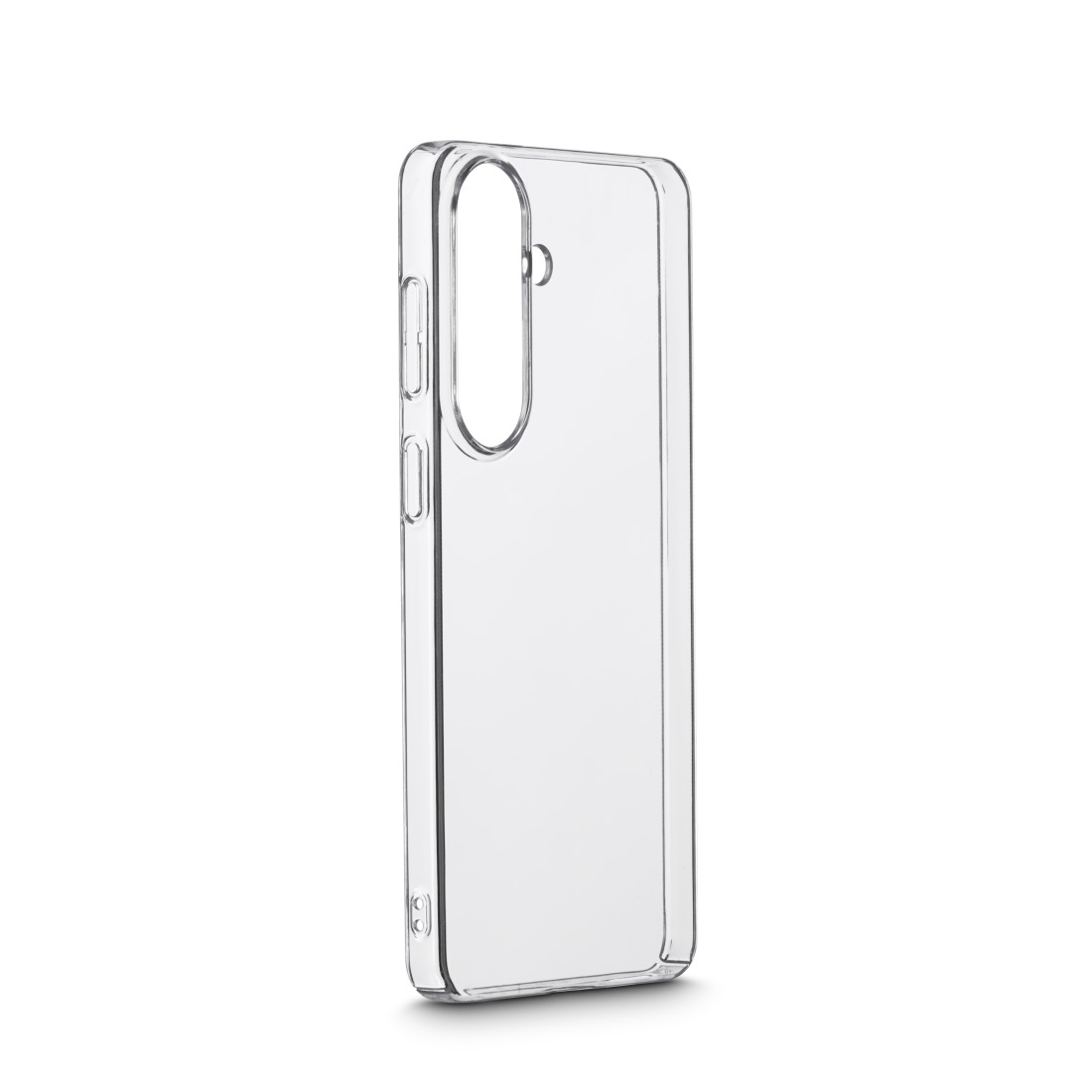 Transparente Handyhülle mit Aussparungen für Kamera und Knöpfe.